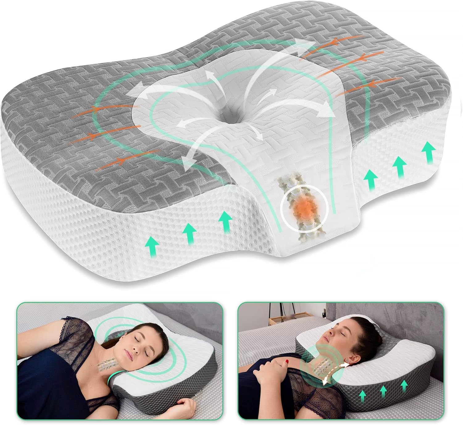 Elviros Cervical Memory Foam Neck Pillow for Side Sleeping, Orthopedic Pillows f...