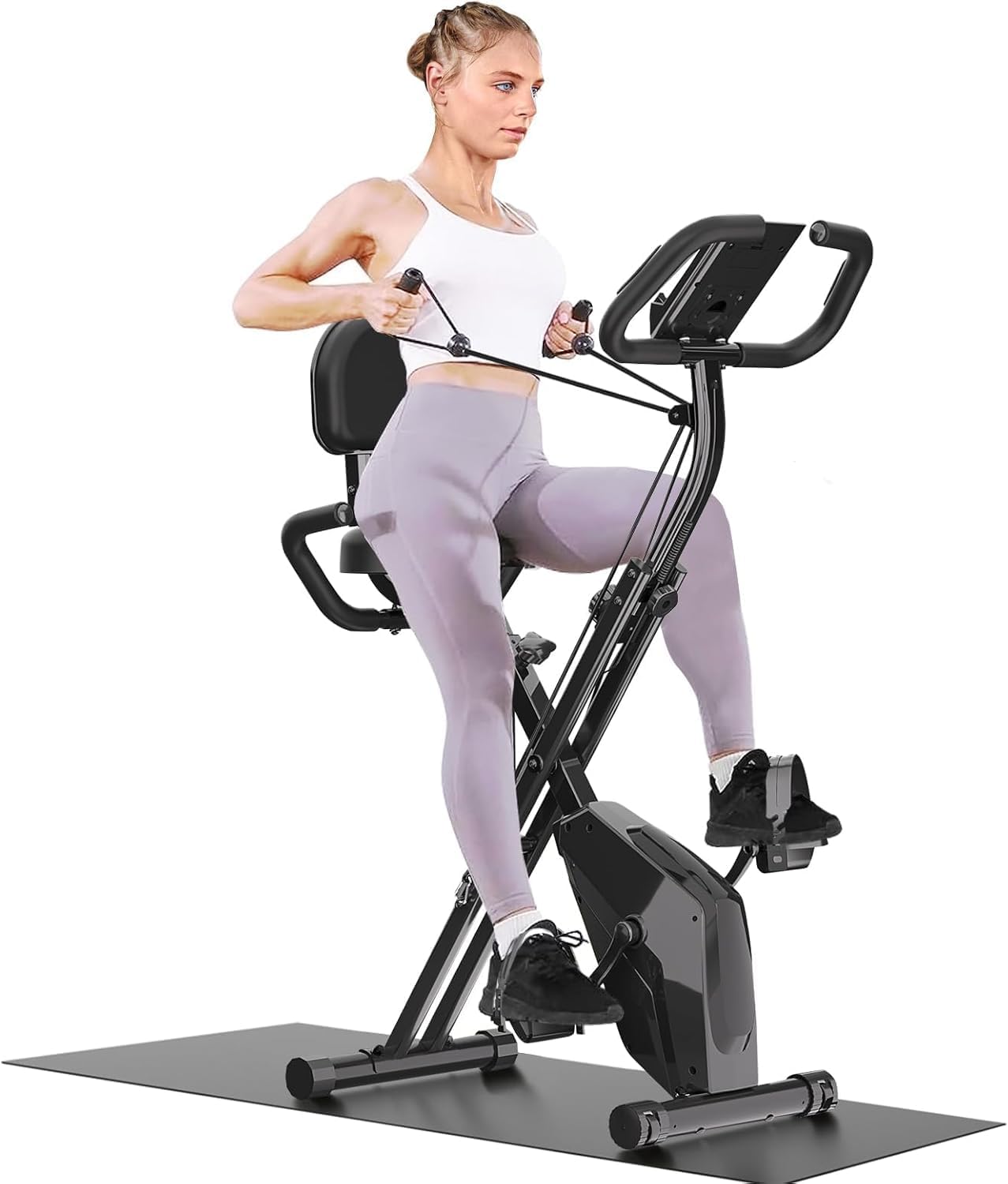 Dskeuzeew Exercise Bike Foldable, 4 in 1 Magnetic Foldable Indoor Cycling Bike w...