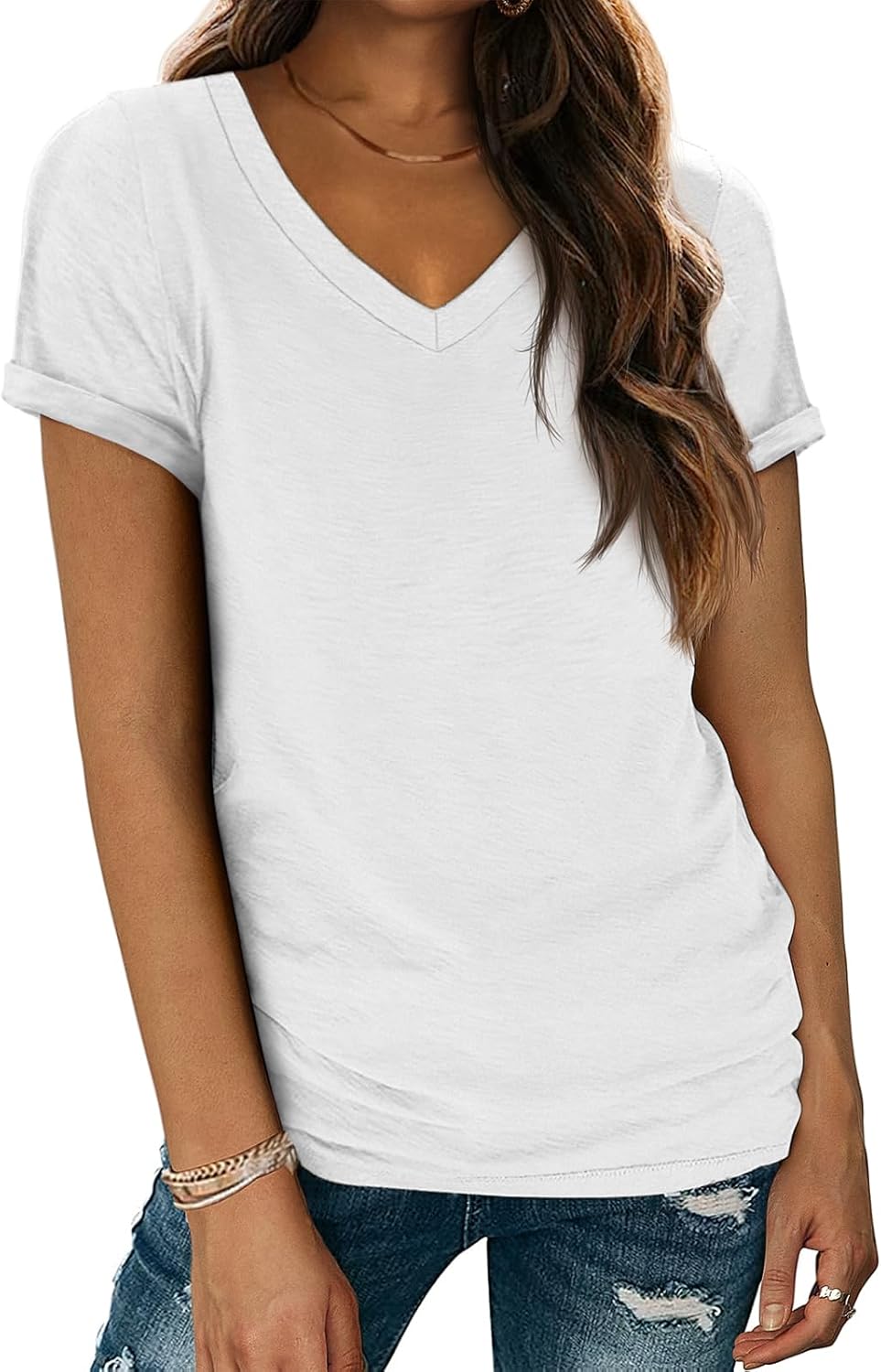 ATHMILE T Shirts Short Sleeve V Neck Tees for Women Fashion Tops Trendy Lightwei...