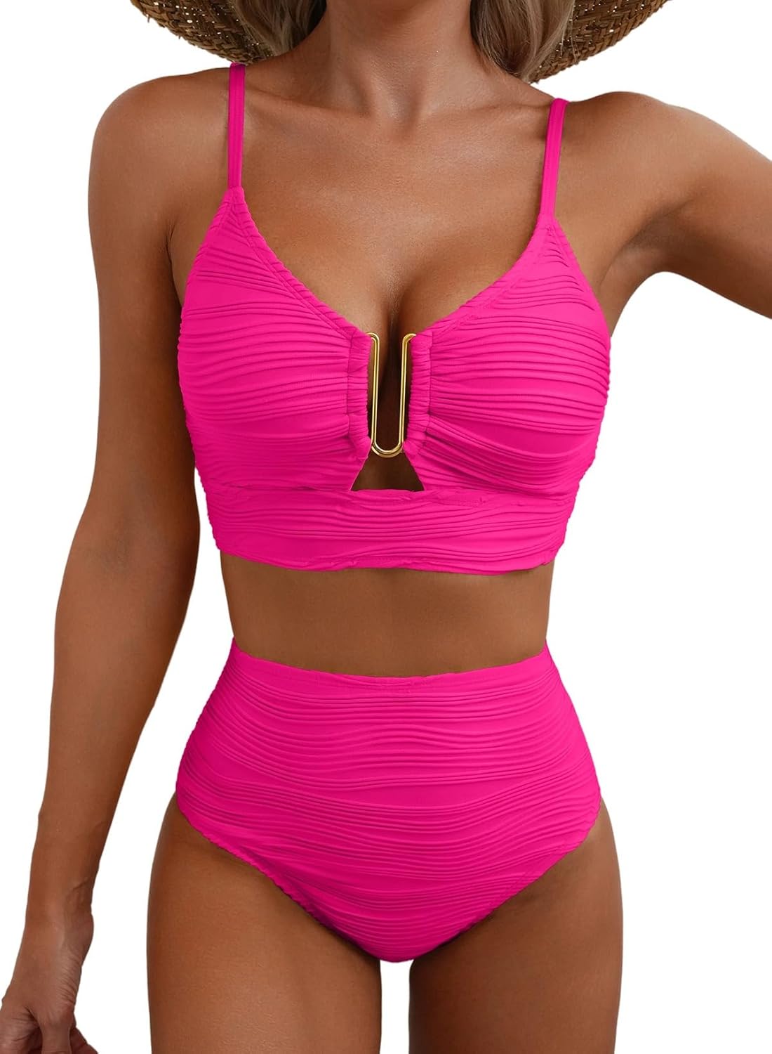 Herseas 2 Piece Bikini Set, Special Swimsuit U-Wire Cutout Design, High Waisted...