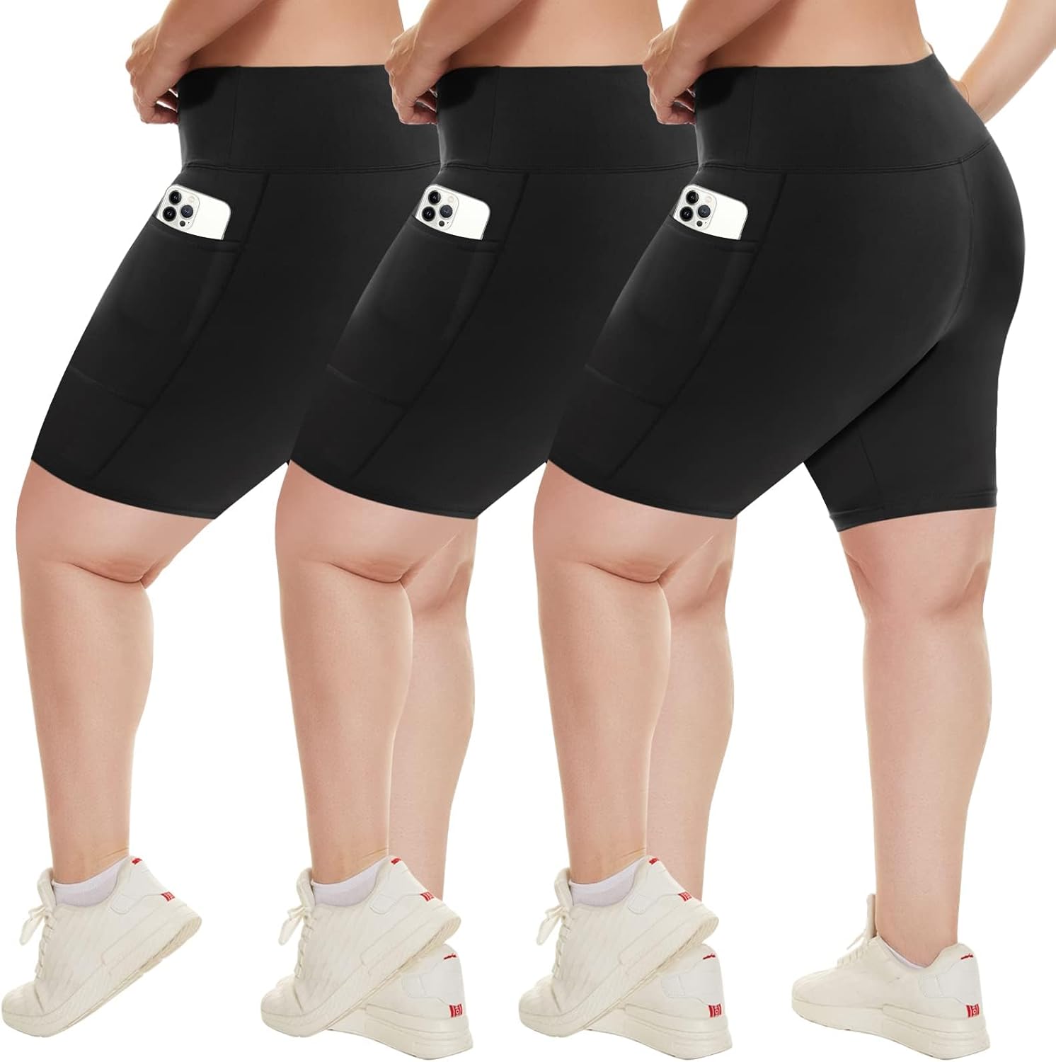 HLTPRO 3 Pack Plus Size Biker Shorts with Pockets for Women (S-4XL)- 8"/5"/3" Hi...
