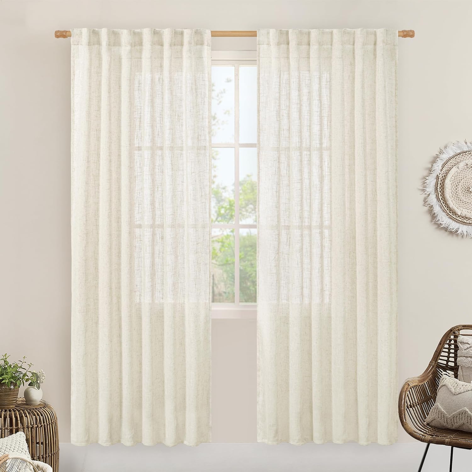 Luxurious LAMIT Natural Linen Curtains, High-Quality Semi Sheer Window Treatment...