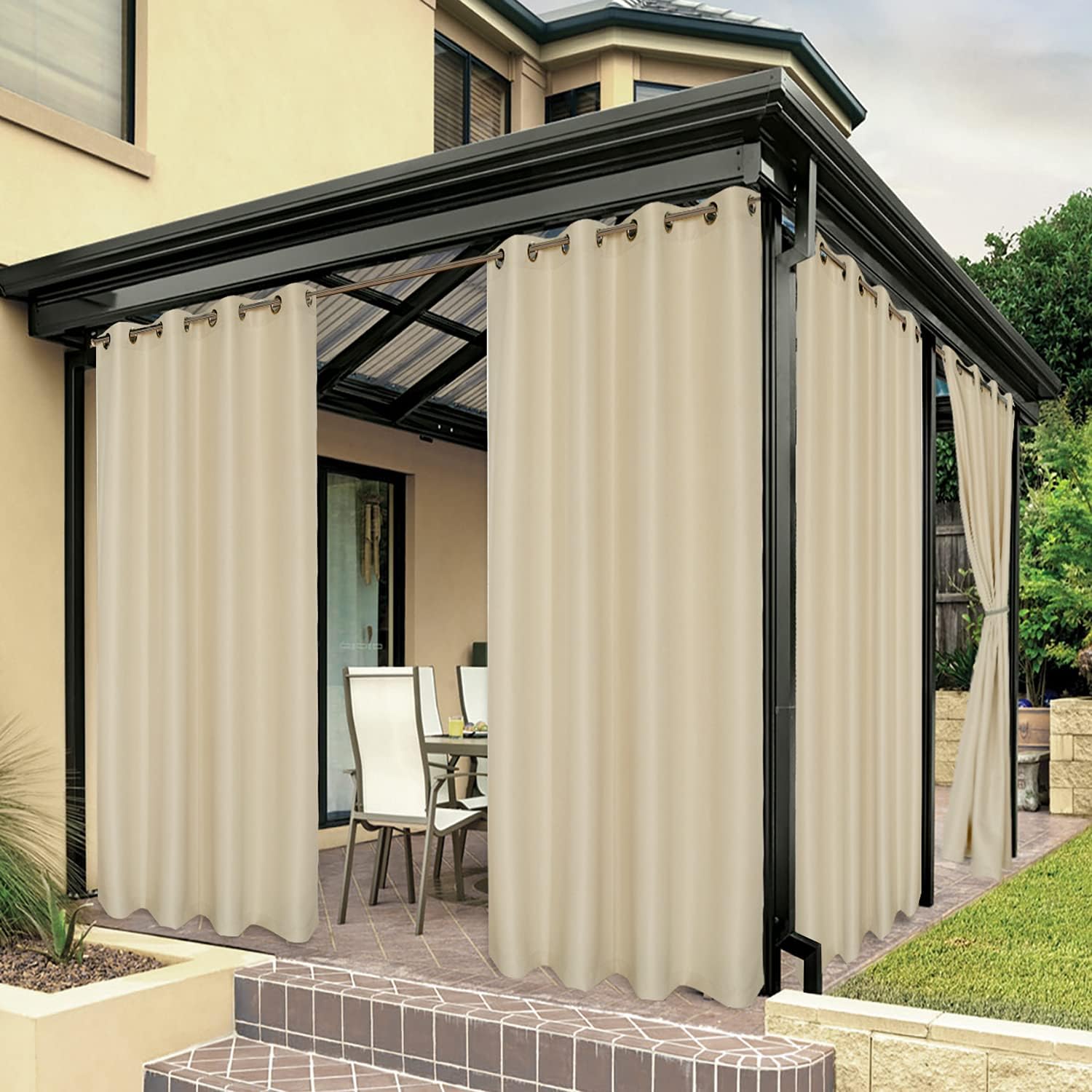 BONZER Waterproof Outdoor Curtains for Patio, Premium Thick Privacy Weatherproof...