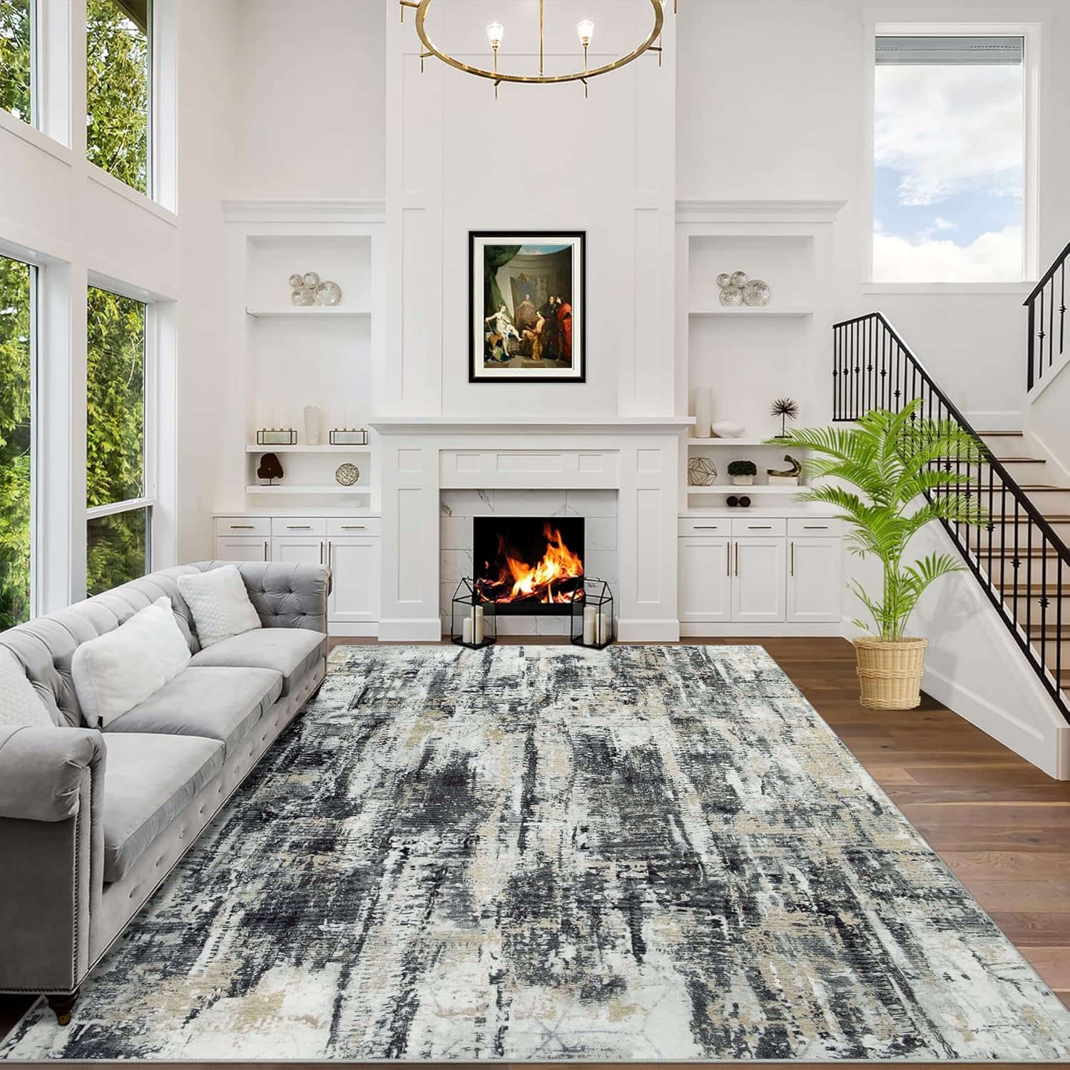 9x12 Area Rugs Washable Rug: Modern Abstract Living Room Rug Soft Anti-Skid Thin...