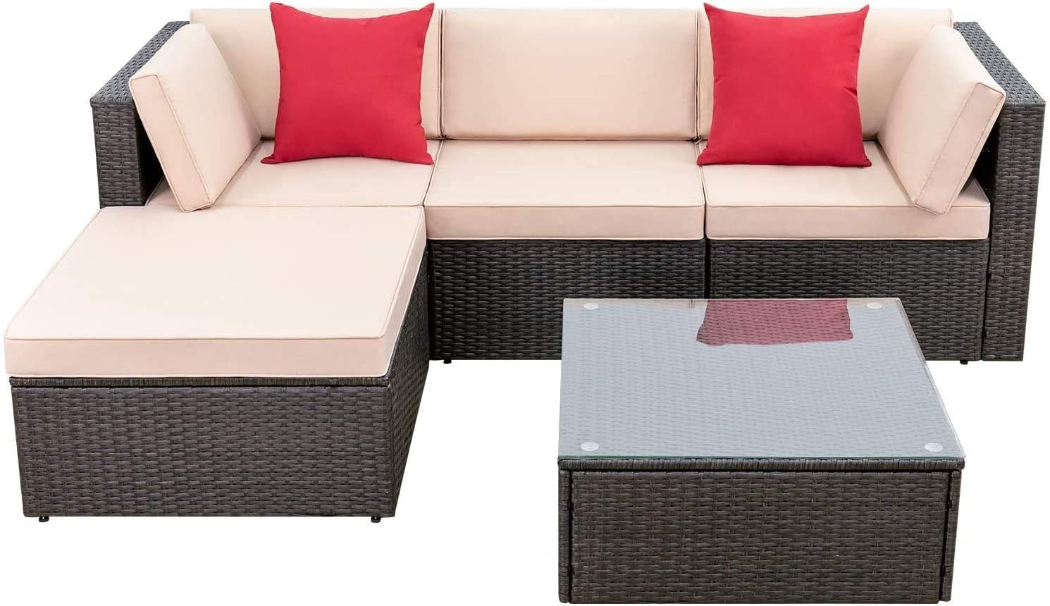 Devoko 5 Pieces Patio Furniture Sets All Weather Outdoor Sectional Patio Sofa Ma...