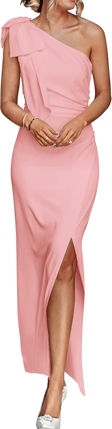 PRETTYGARDEN Summer Dress, Elegant Women's One Shoulder Maxi Dress, Stylish Ruch...