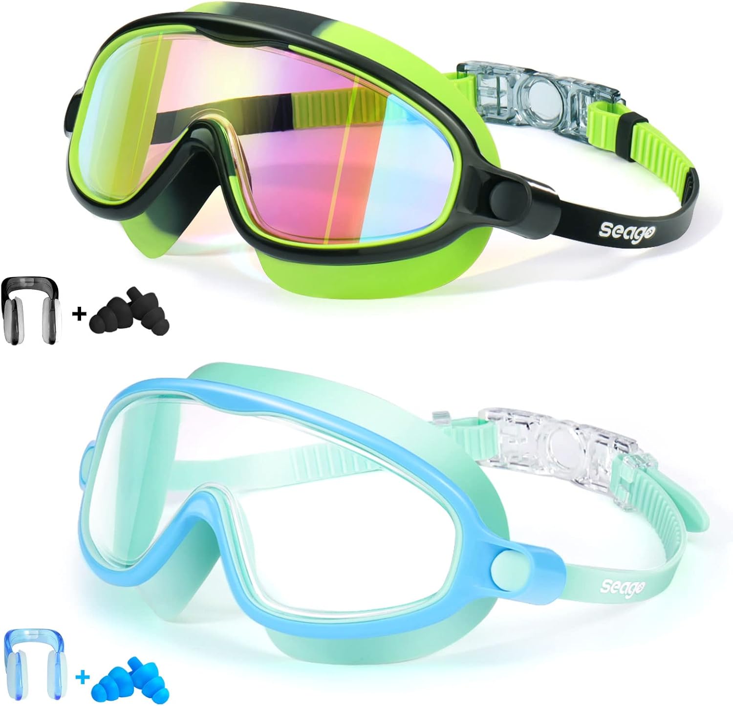 Seago Swim Goggles 2 Pack Anti-Fog Anti-UV Wide Vi...