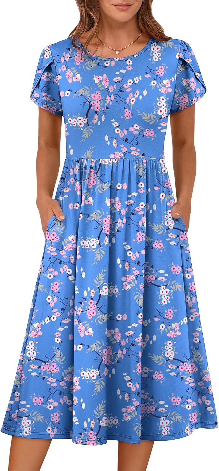 Stylish ANRABESS Women's A-Line Midi Dresses, Trendy Summer Dresses with Short S...