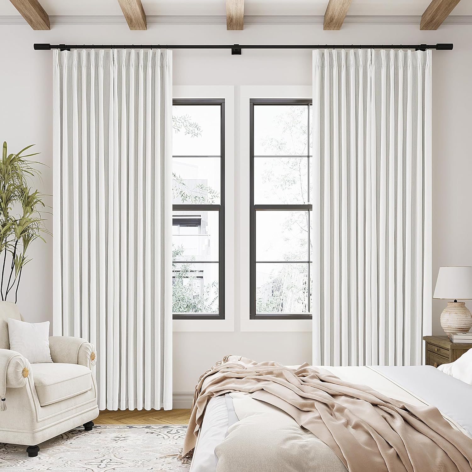90 Inch Linen Blackout Curtains, Special Noise Reduction Curtains for Living Roo...