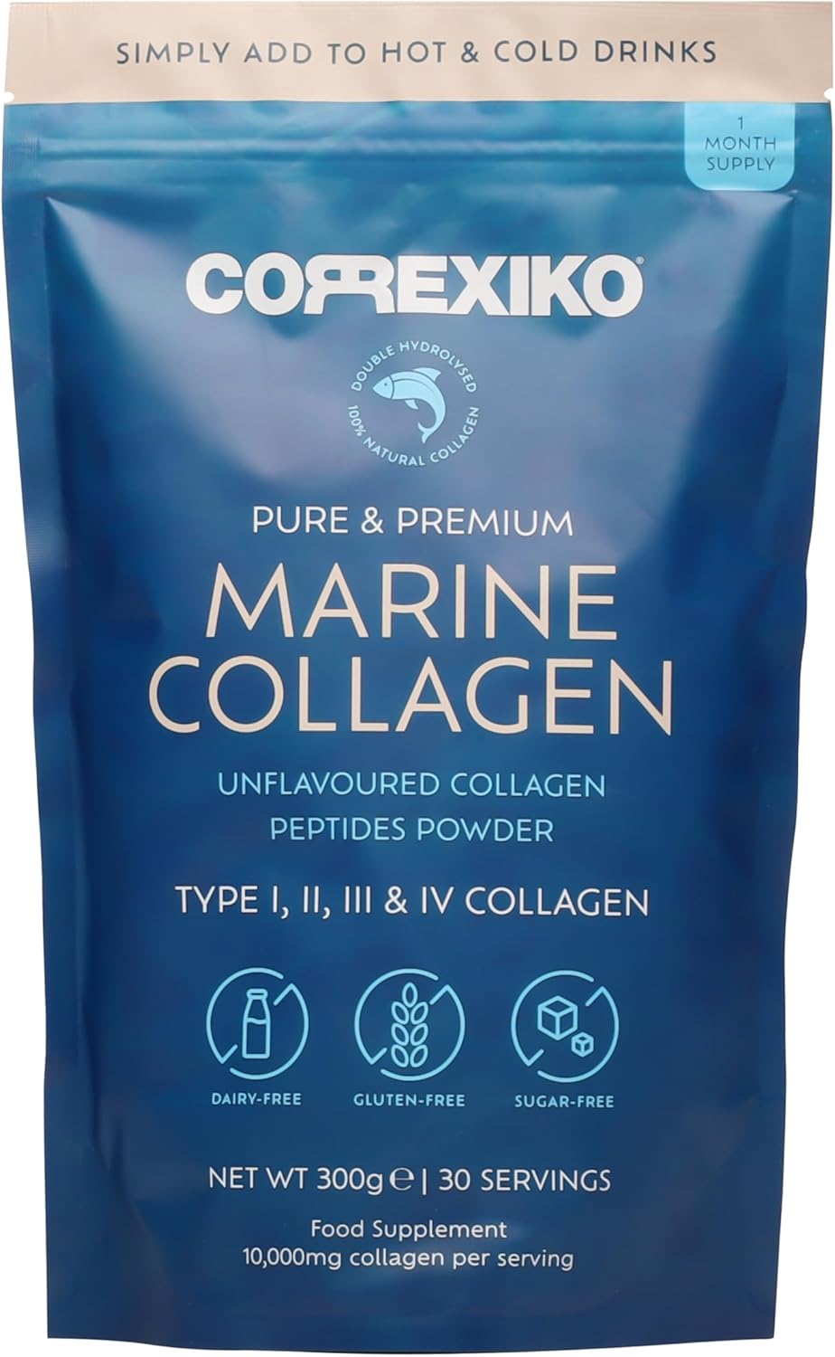 CORREXIKO Marine Collagen Powder Supplement Unflavoured - 10,000mg Double Hydrol...