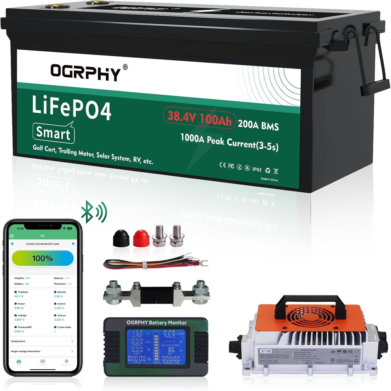 36V Lithium Battery, 3.84KWh Golf Cart Batteries with 200A BMS, 25A Lifepo4 Batt...
