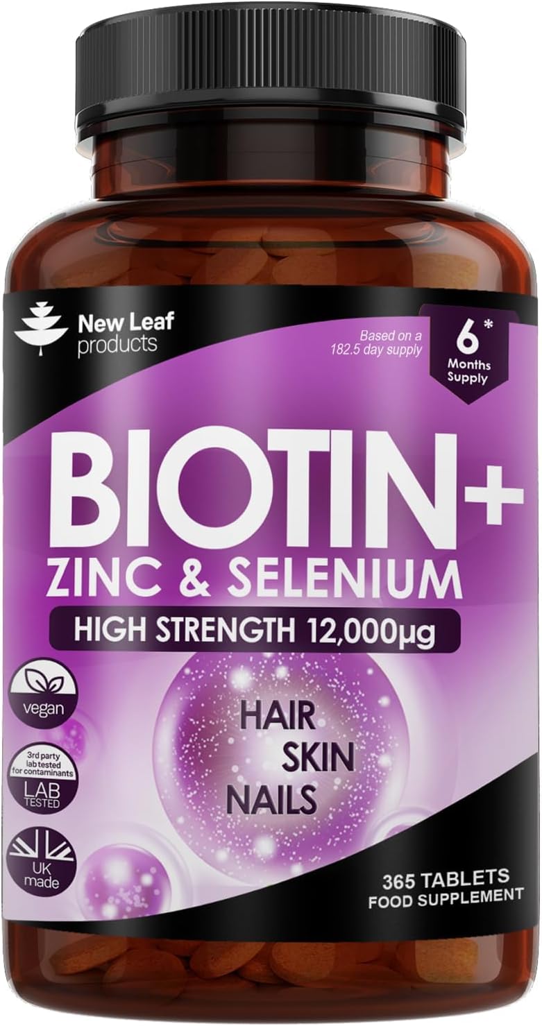 Biotin Hair Growth Vitamins 12,000mcg 365 D-Biotin Tablets Enriched with Zinc &...
