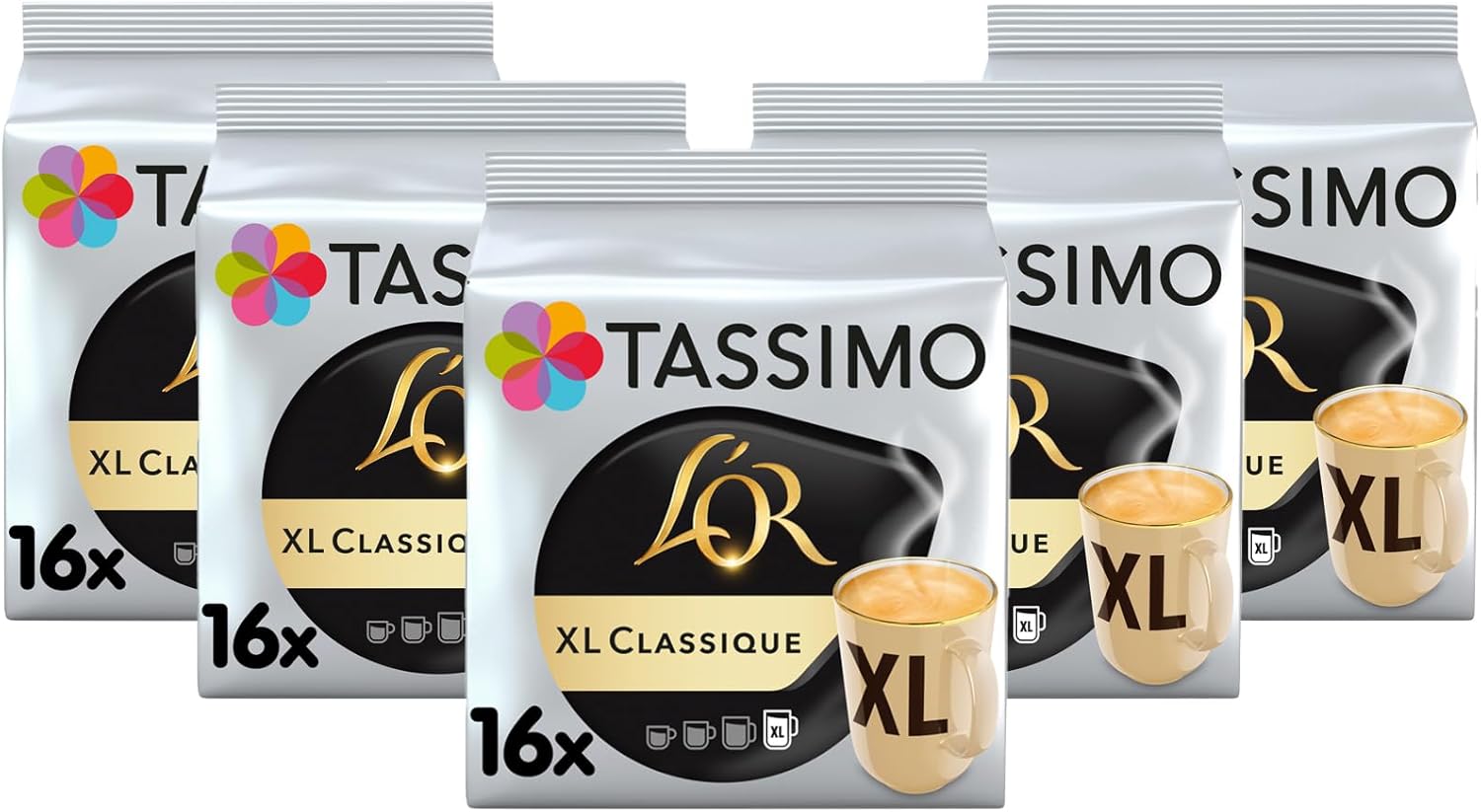 Tassimo L'OR XL Classique Coffee Pods x16 (Pack of 5, Total 80 Drinks)