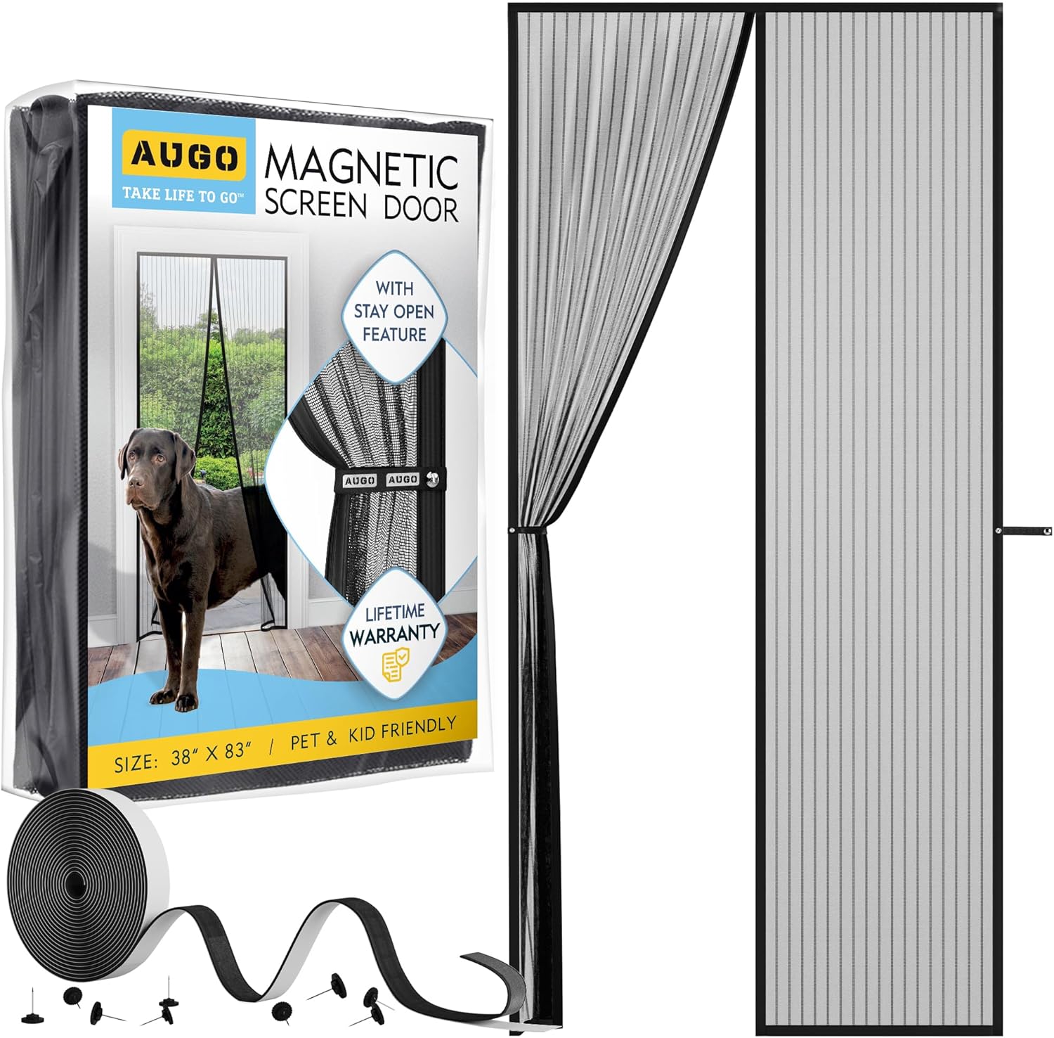 AUGO Magnetic Screen Door - Self Sealing, Heavy Duty, Hands Free Mesh Partition...