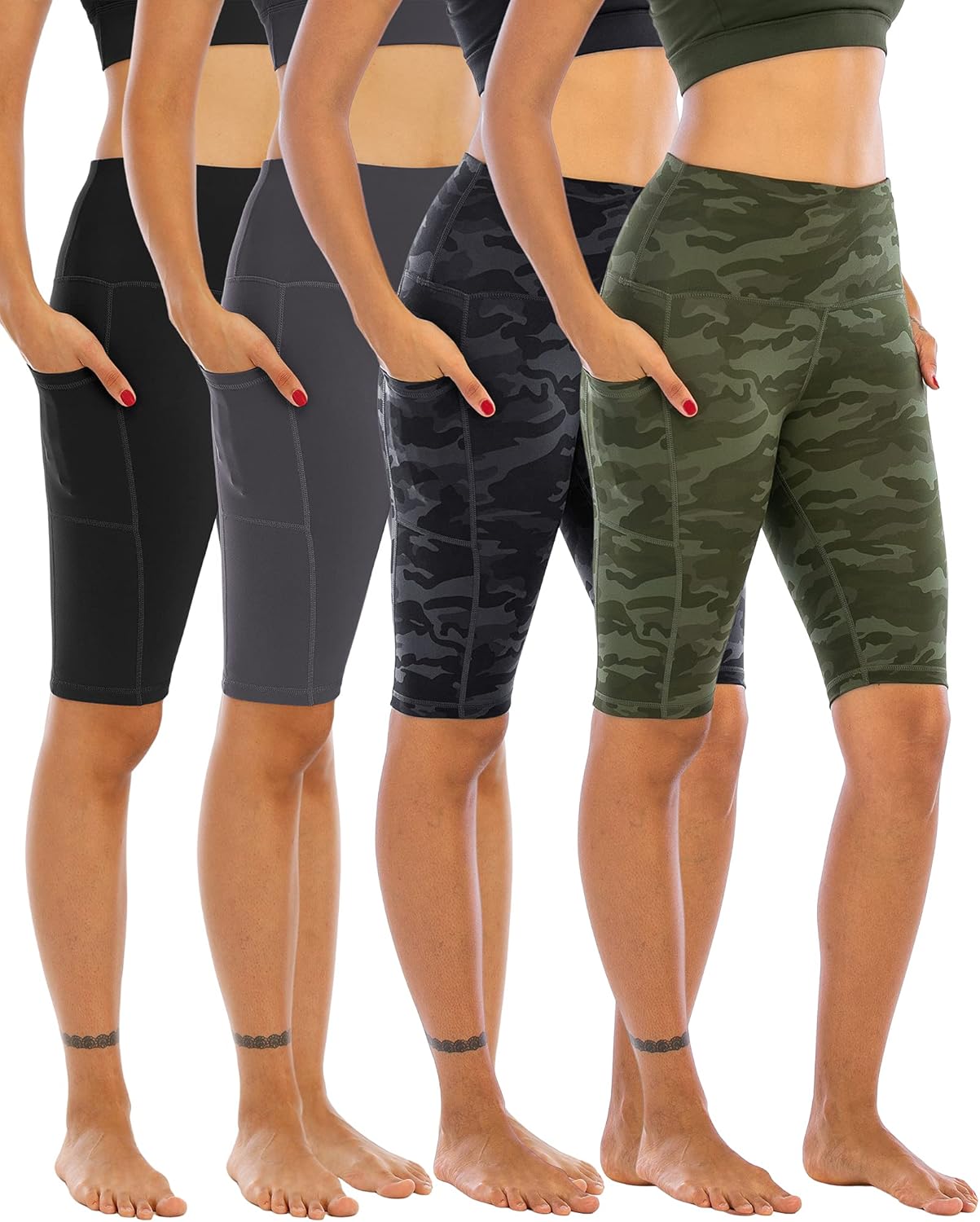 WHOUARE 4 Pack Biker Yoga Shorts with Pockets for...