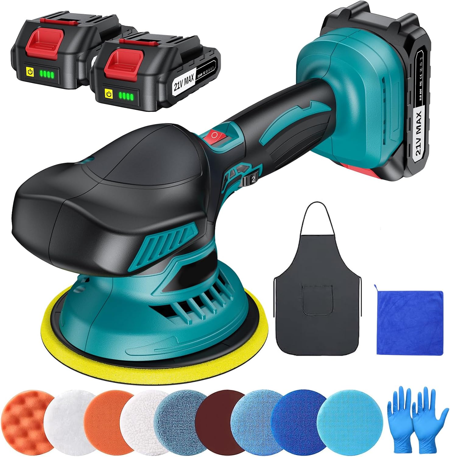 Cordless Buffer Polisher - 6 inch Car Polisher with 2pcs 21V 2000mAh Lithium Bat...