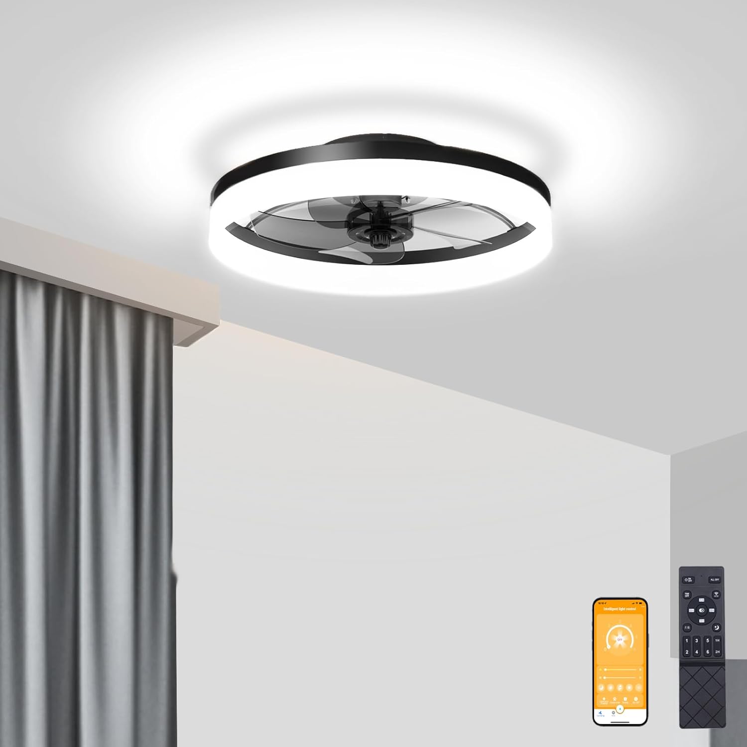 VOLISUN Low Profile Ceiling Fans with Lights and Remote, Fandelier Ceiling Fan F...