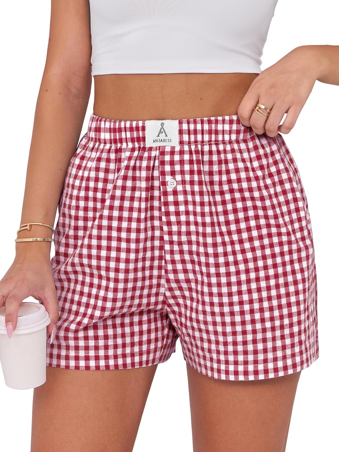 Stylish ANRABESS Boxer Shorts, Trendy Gingham Pajama for Women, Comfortable Loun...