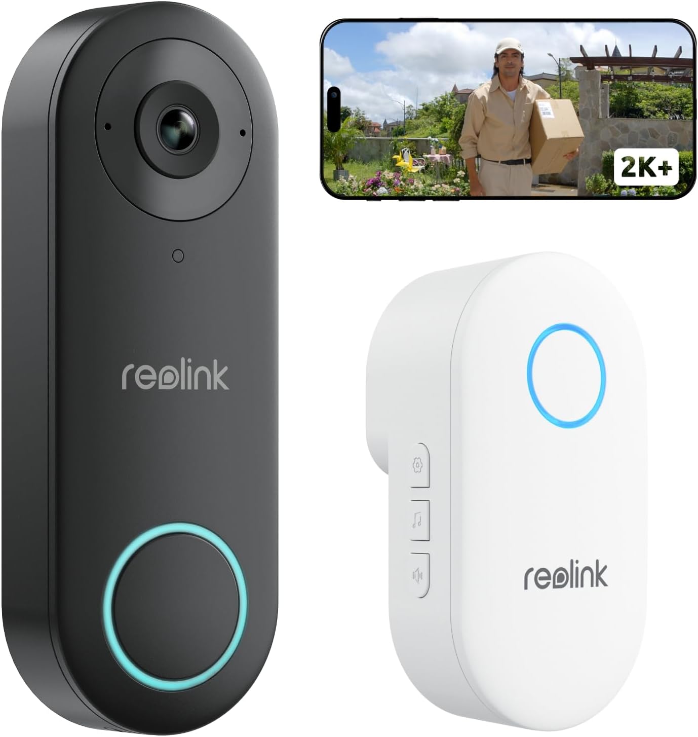 Reolink 2K+ Wired Security Video Doorbell Camera with Chime Kit, 2.4/5 GHz Wi-Fi...
