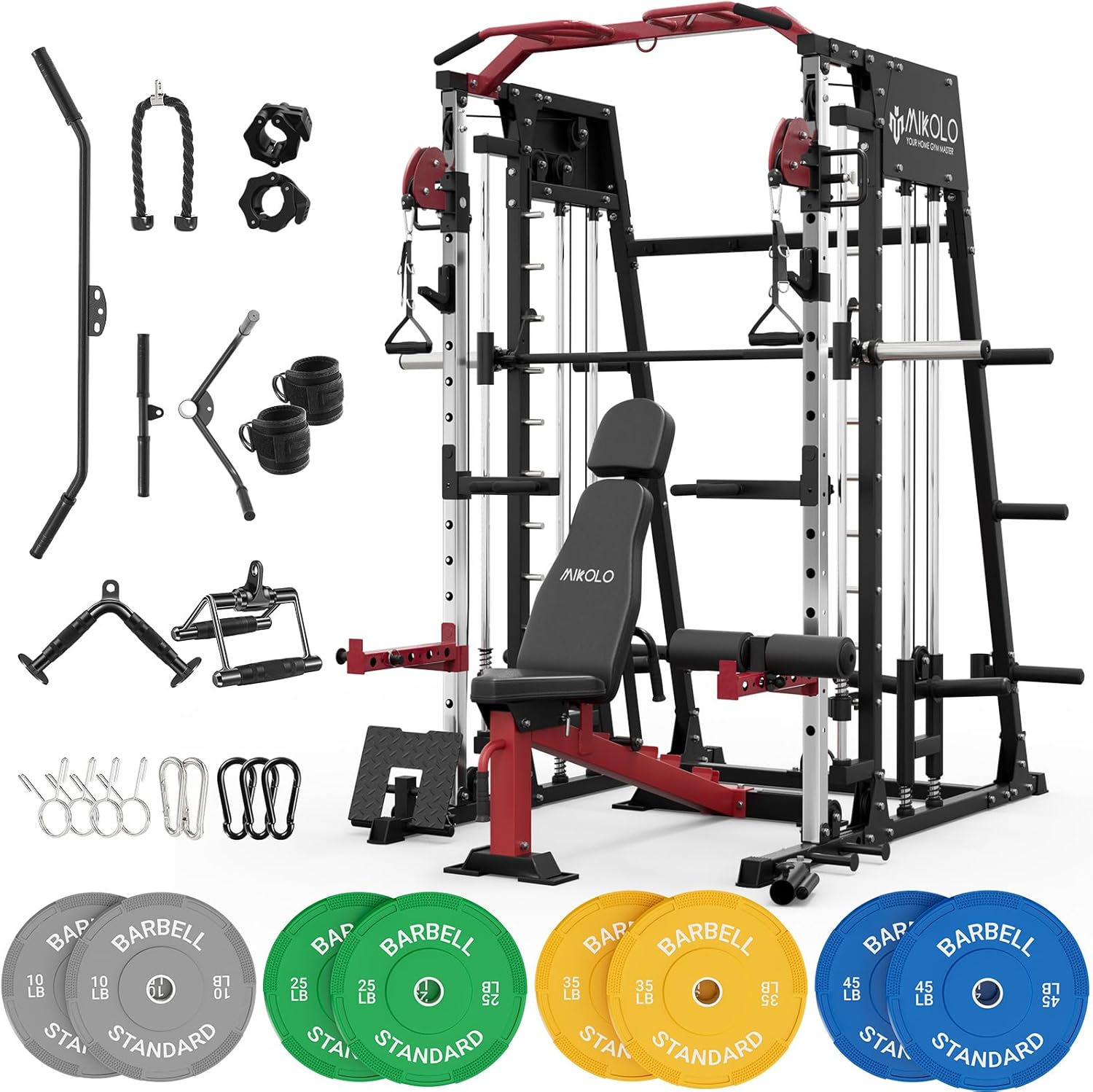 Mikolo Smith Machine, 2200lbs Squat Rack with LAT-Pull Down System & Cable Cross...
