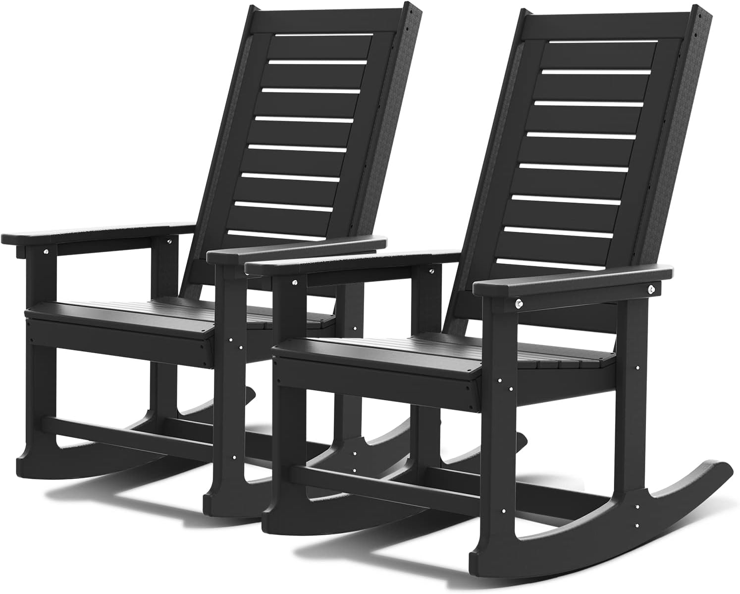 GREENVINES Outdoor Rocking Chairs | Set of 2 | Porch Rocker | HDPE Plastic | Bla...