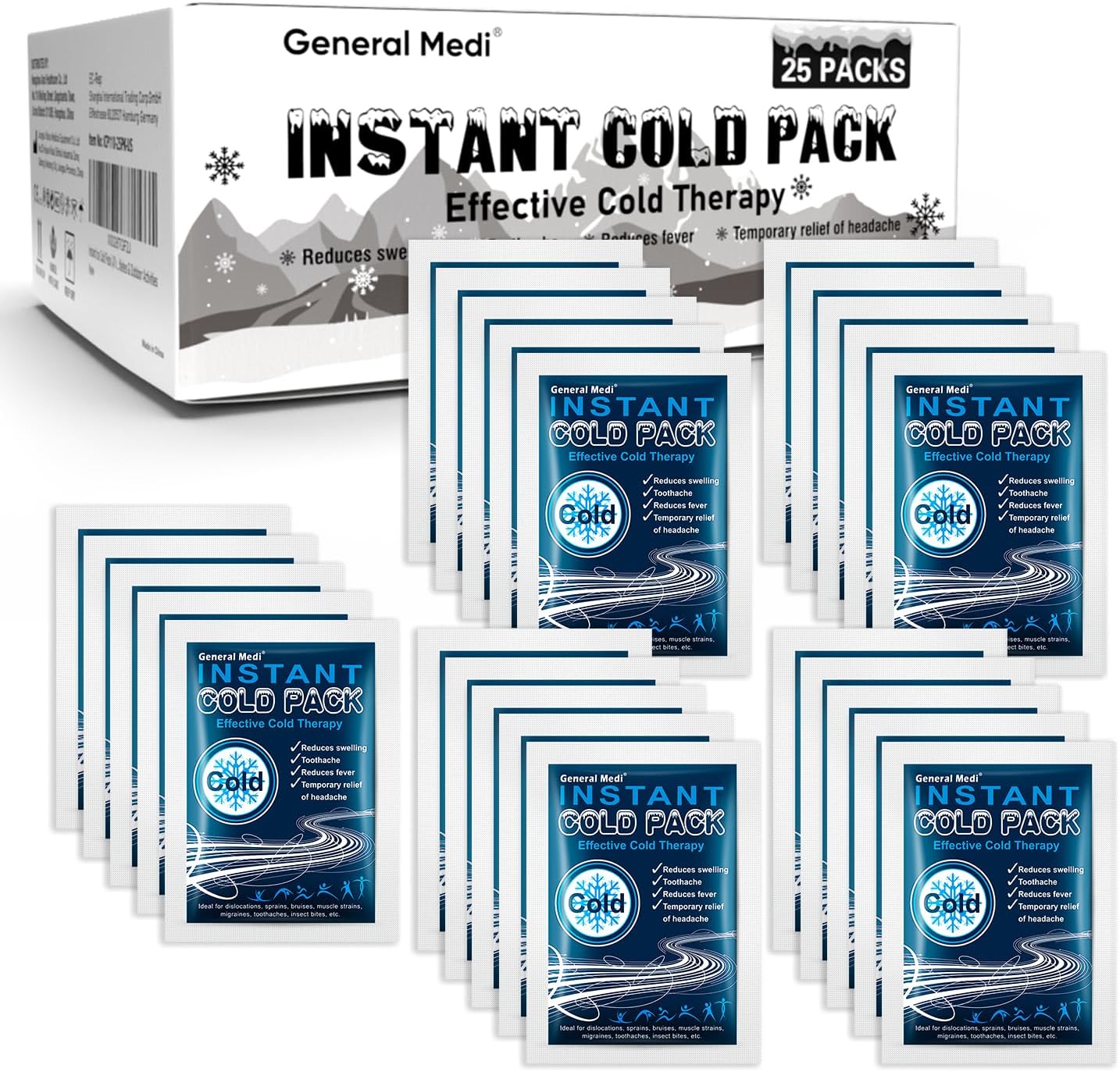 General Medi Instant Cold Pack (10x14cm) – Set of 25 Disposable Cold Therapy Pac...