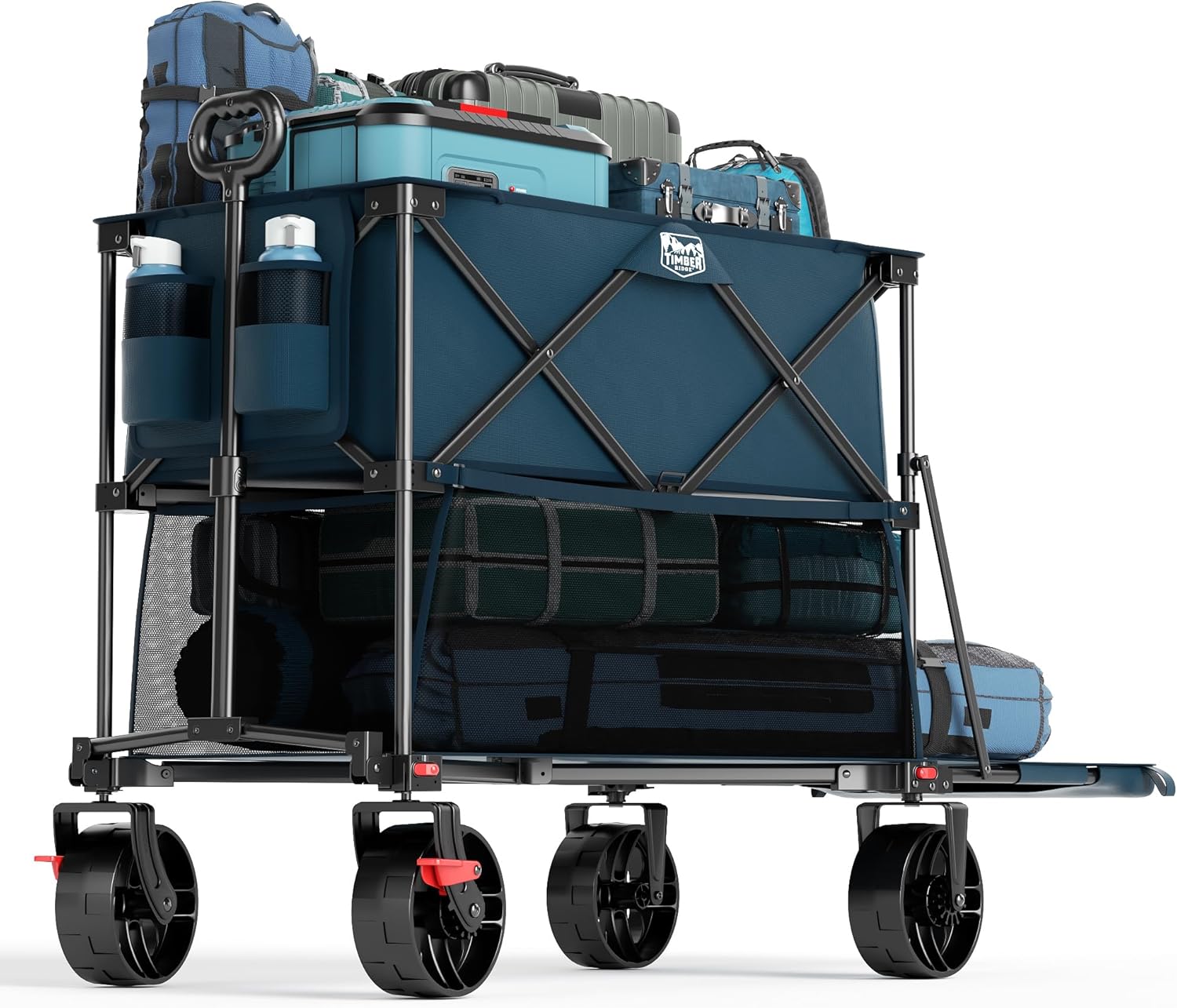TIMBER RIDGE 400L Large Capacity Folding Double Decker Wagon with Brakes, 54" Ex...