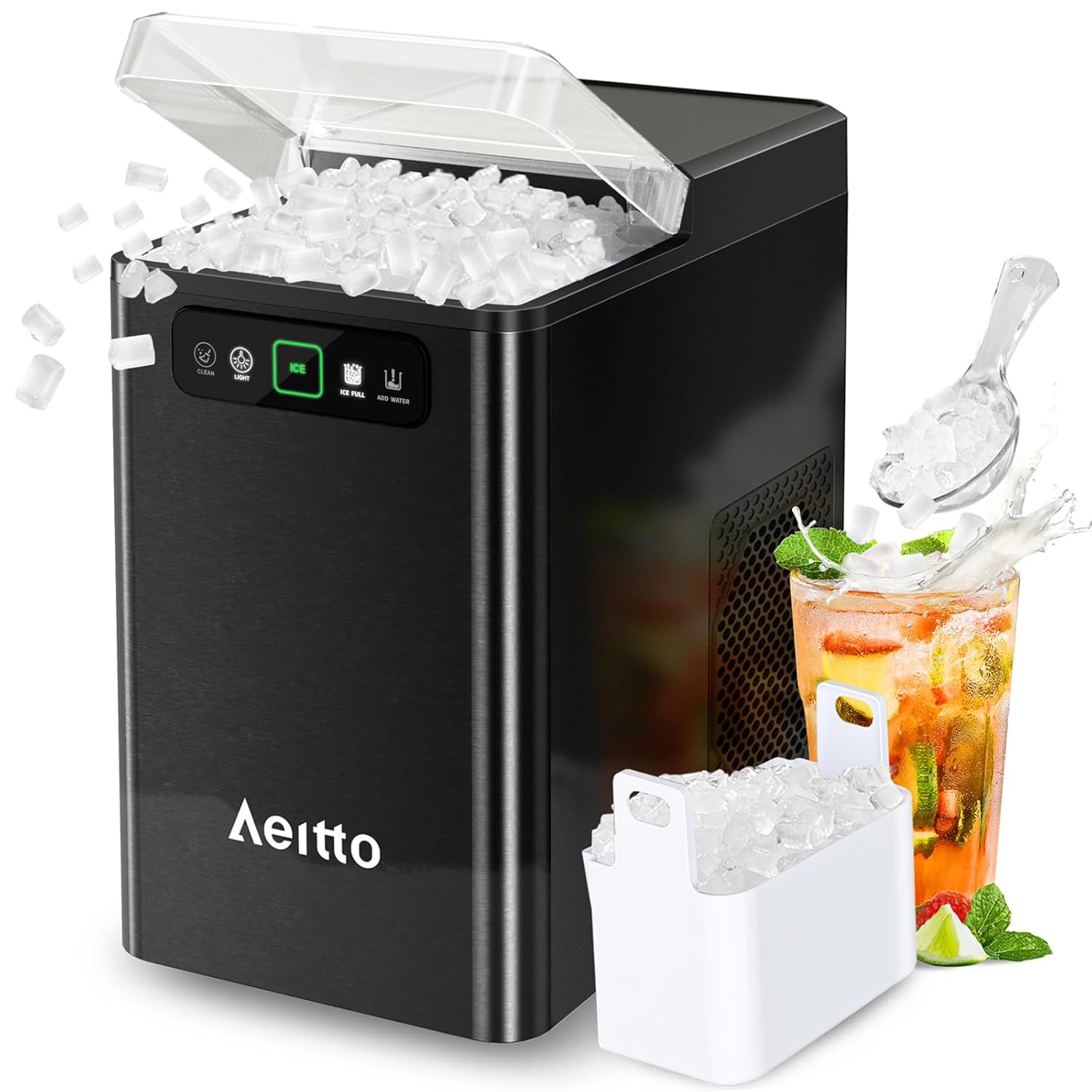 Aeitto Nugget Ice Maker 40Lbs/24H, Countertop Soft Chewable Ice Pebble Ice Machi...
