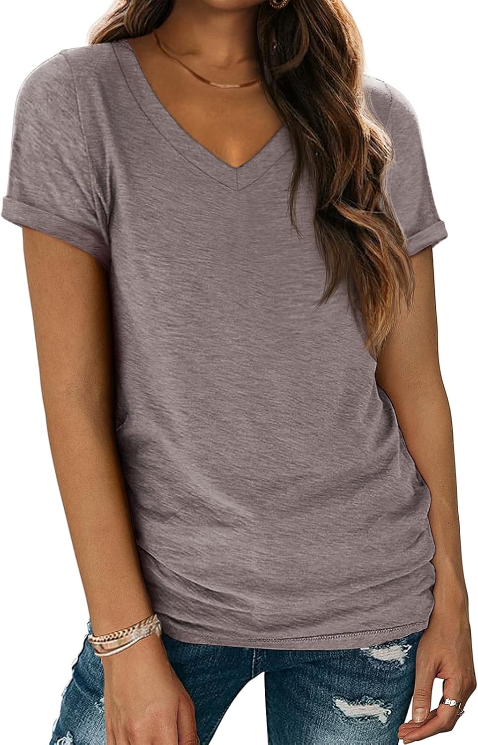 ATHMILE T Shirts Short Sleeve V Neck Tees for Women Fashion Tops Trendy Lightwei...