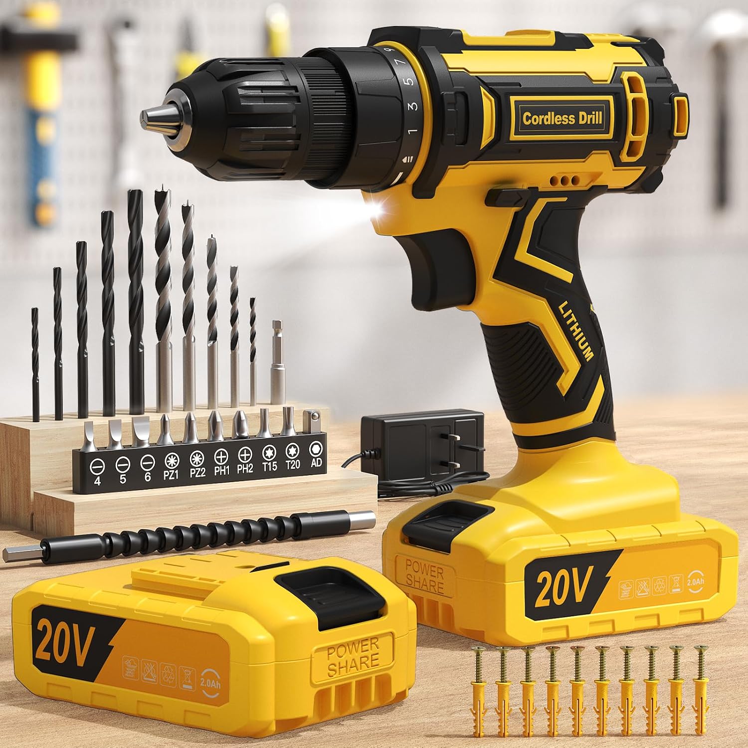 FAHEFANA Cordless Drill, High-Power Drill with 370 in-lb Torque, Innovative Elec...