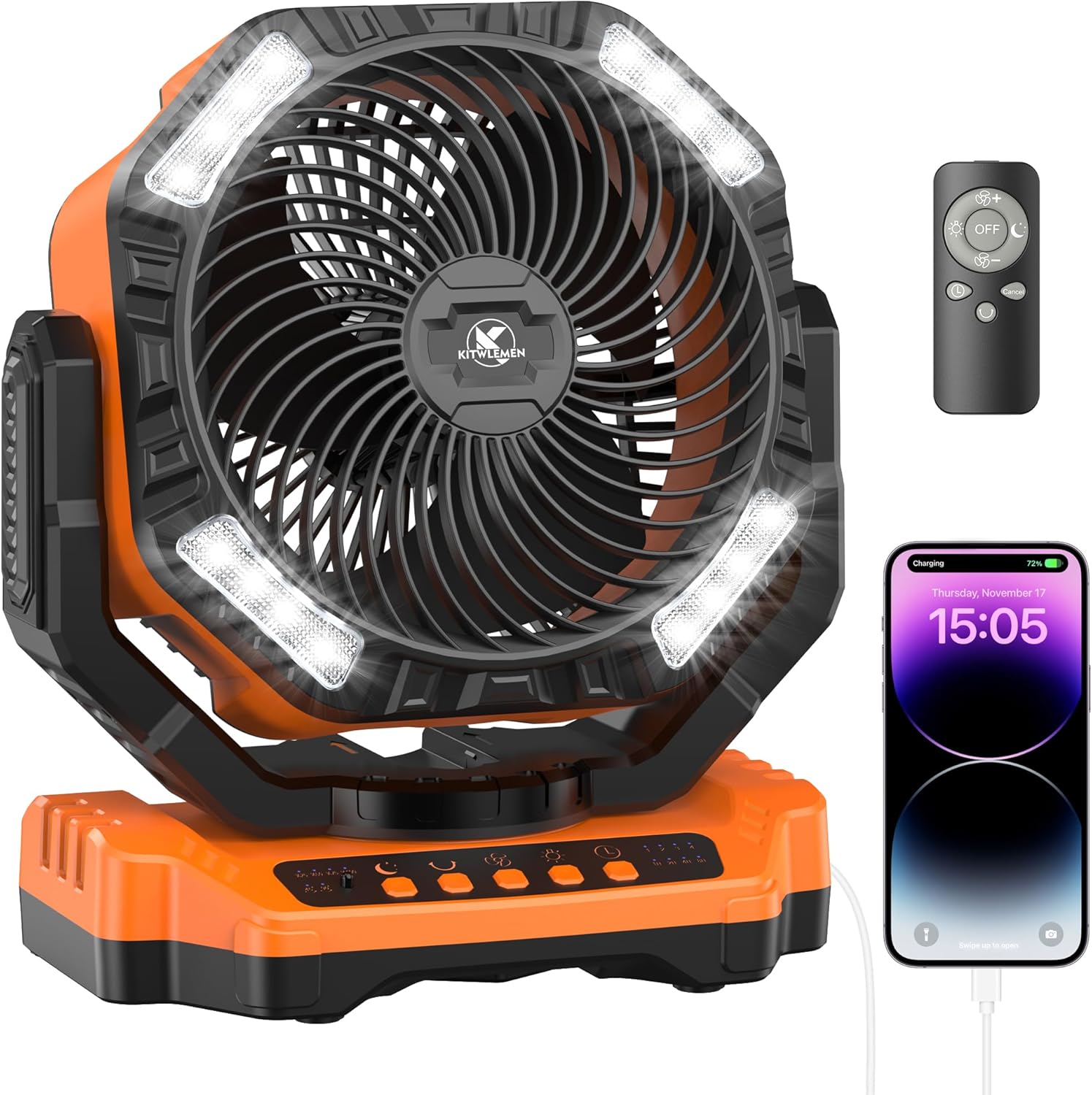 40000mAh Battery Powered Camping Fan - 136H Max Cooling, Rechargeable Battery Op...
