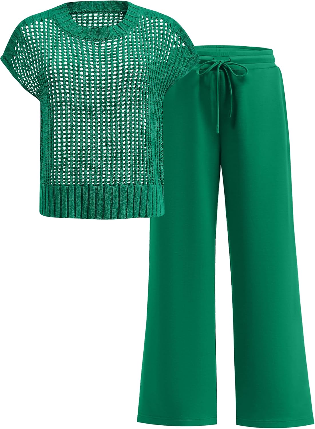 ANRABESS Women Two Piece Outfits, Unique Crochet Sheer Knit Sweater Top, Stylish...