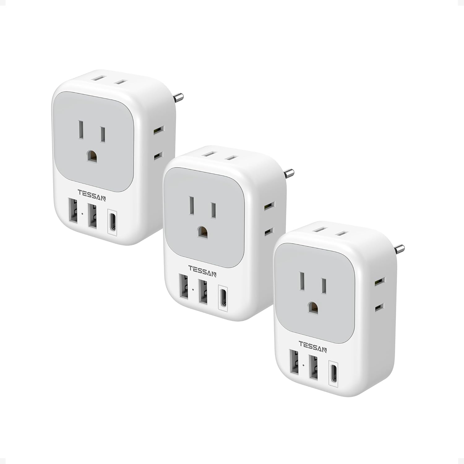 TESSAN European Travel Plug Adapter USB C 3 Pack, US to Europe Plug Adaptor with...