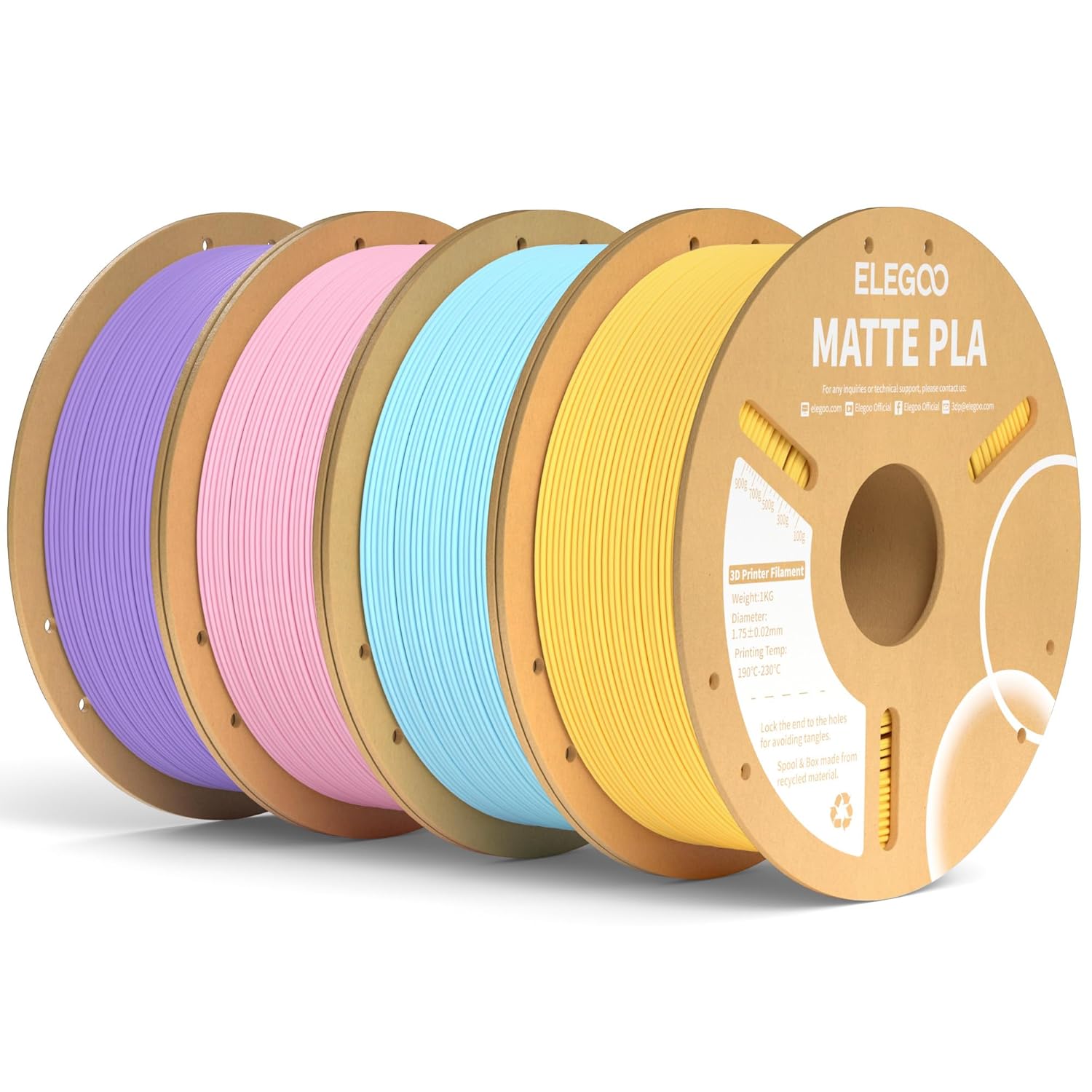 ELEGOO Matte PLA Filament Bundle 4KG, 1.75mm 3D Printer Filament Dimensional Acc...