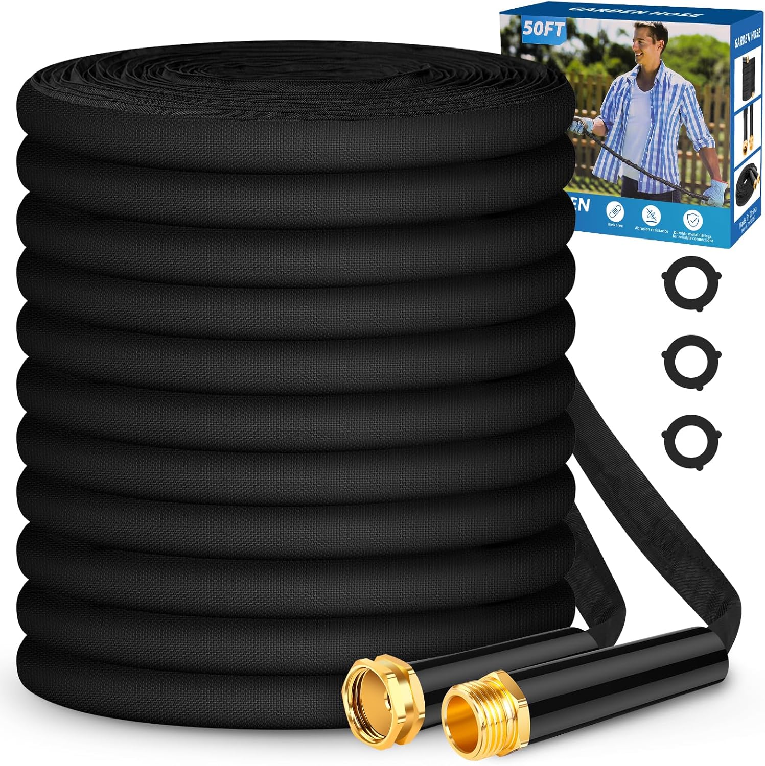 Garden Hose 50ft, Unique Non-Expanding Water Hose, Lightweight and Leak-Proof Ga...
