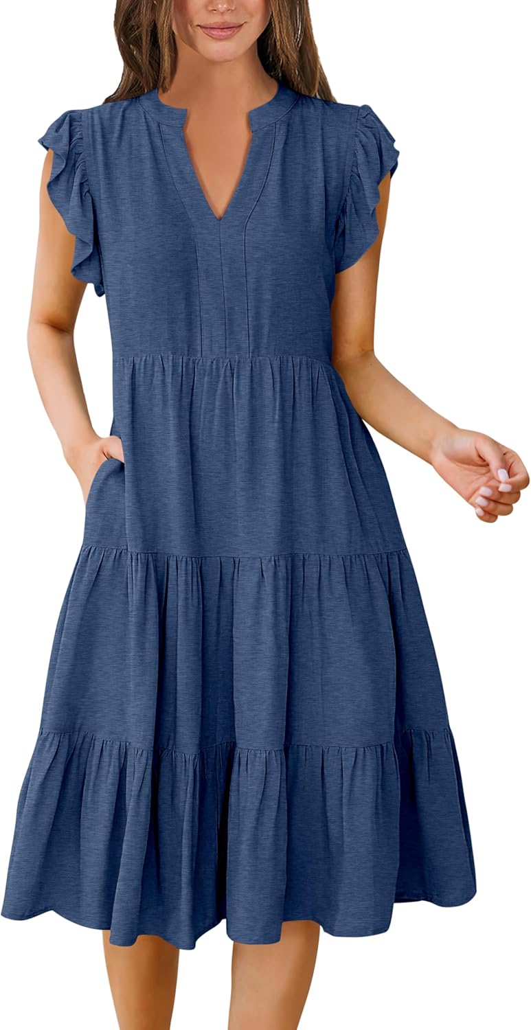 ANRABESS Womens Summer Dress, Special Ruffle Sleeve V Neck Midi Dress 2025, Fash...