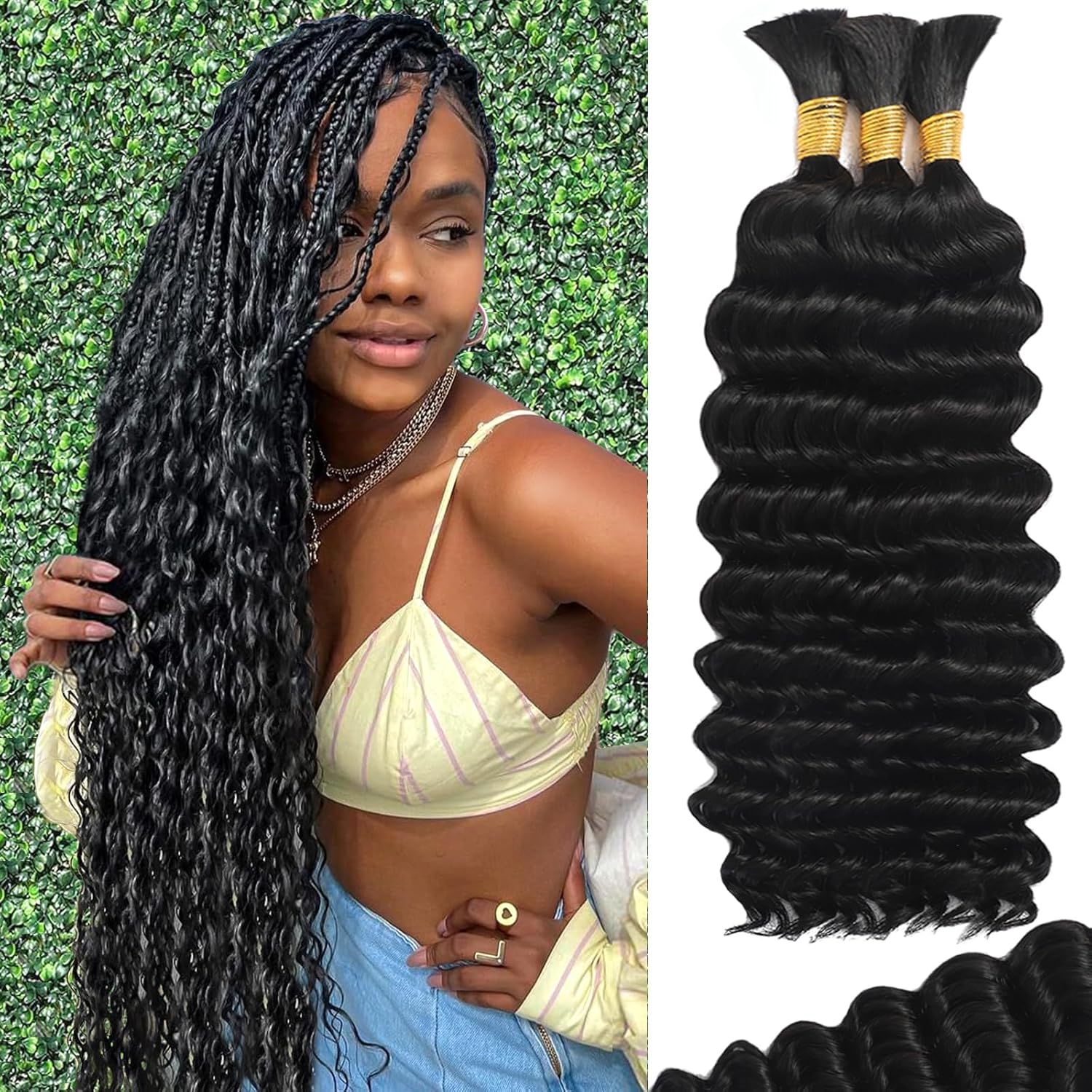 Human Braiding Hair for Boho Braids Human 110g 20 Inch Curly Boho Hair for Braid...