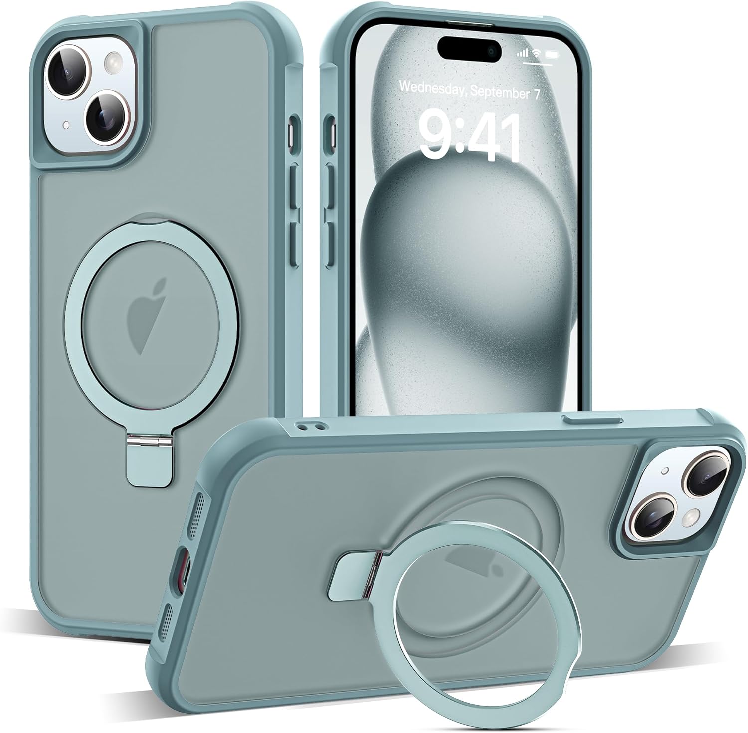 Compatible with iPhone 15 Case with Invisible Magnetic O-Ring Stand Military-Gra...