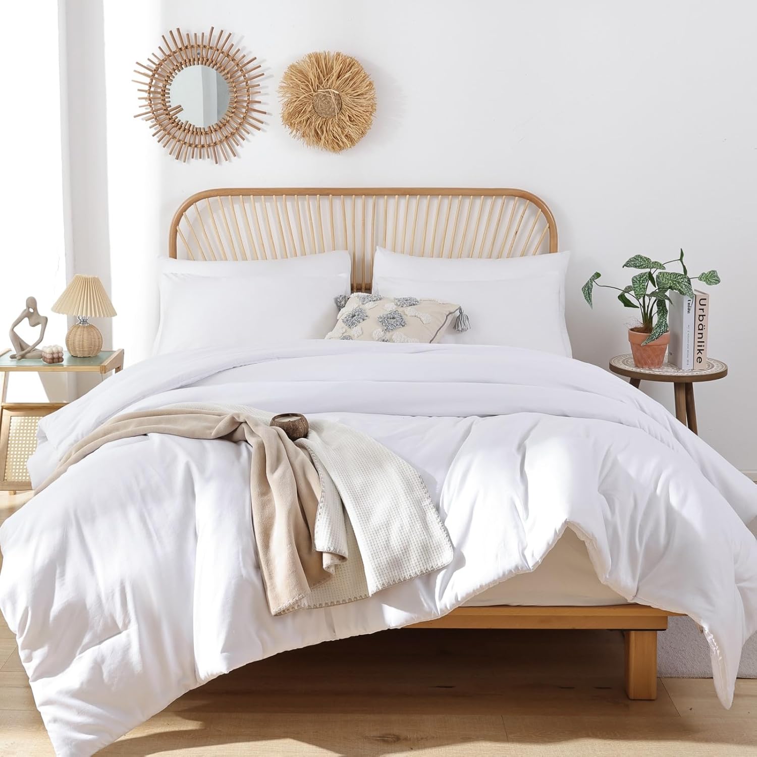 ROSGONIA White Queen Comforter Set, Special Comforter Set for 3pcs(1 Boho White...