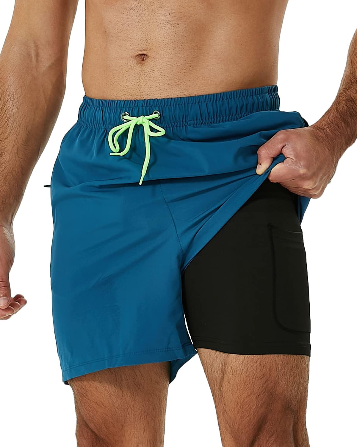 SILKWORLD Mens Swimming Trunks, Unique 2 in 1 Quick-Dry Swim Shorts with Compres...