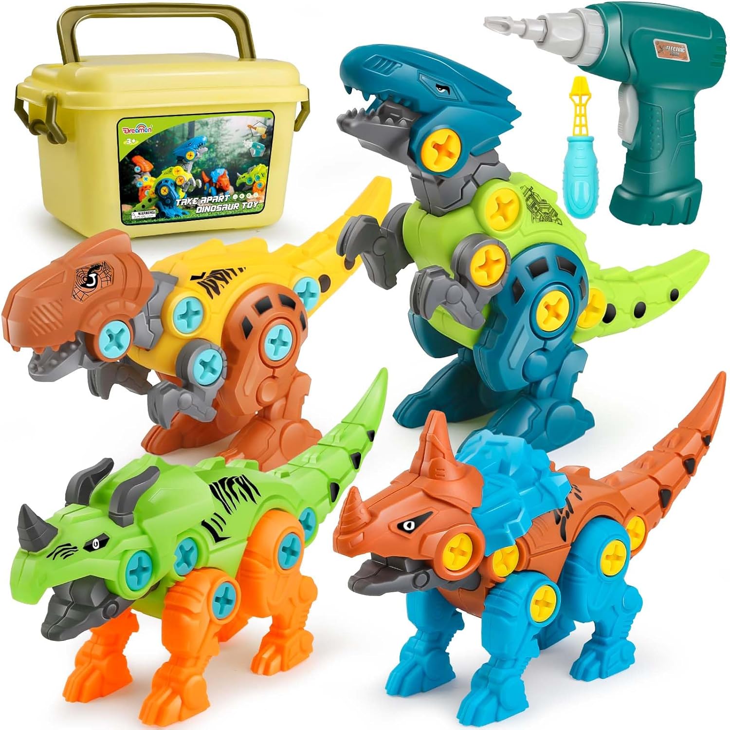Dreamon Take Apart Dinosaur Toys for Kids with Storage Box Electric Drill DIY Co...