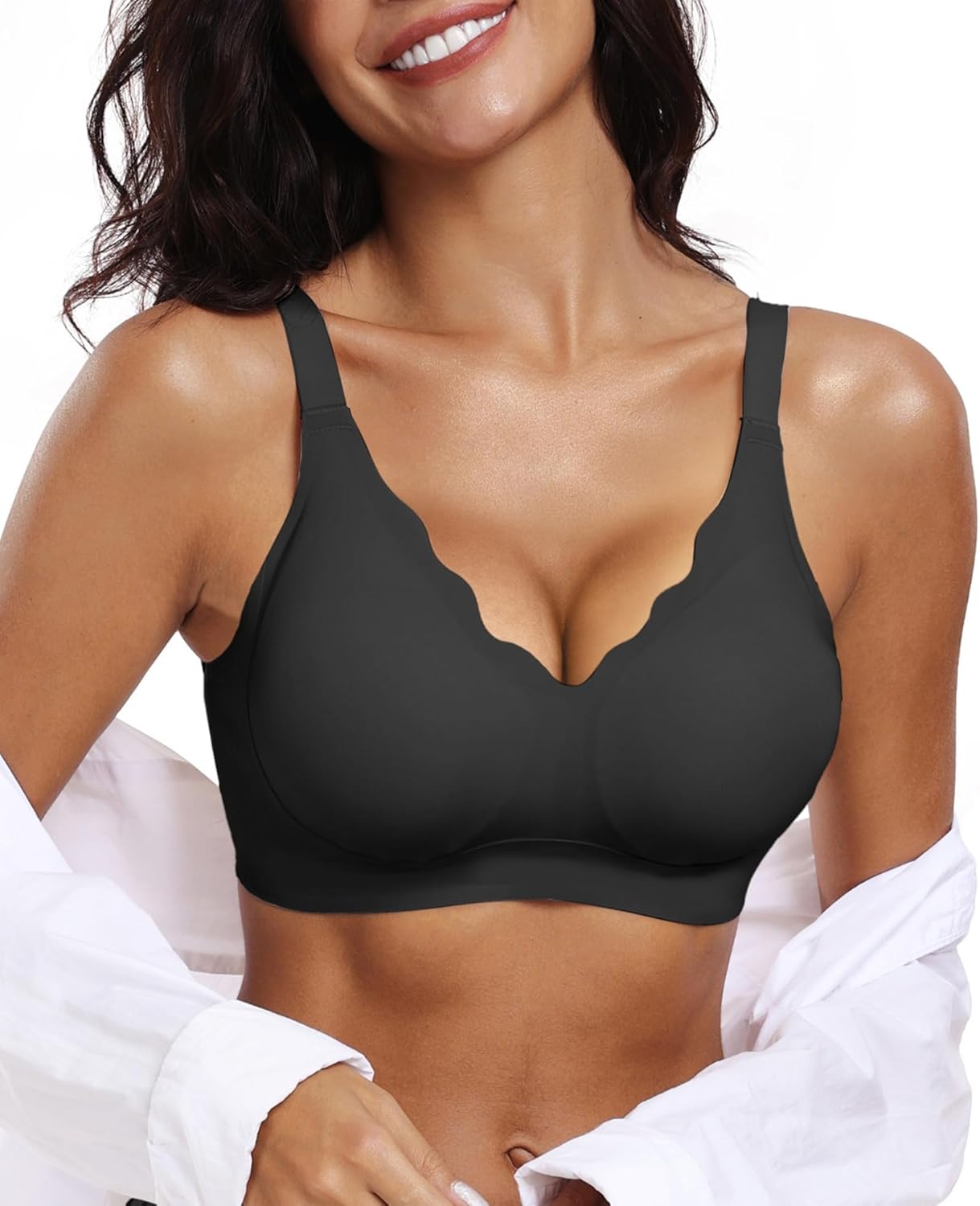 OEAK Womens Comfortable Wireless Bras Push Up Seamless Bralettes Soft V Neck Bra...