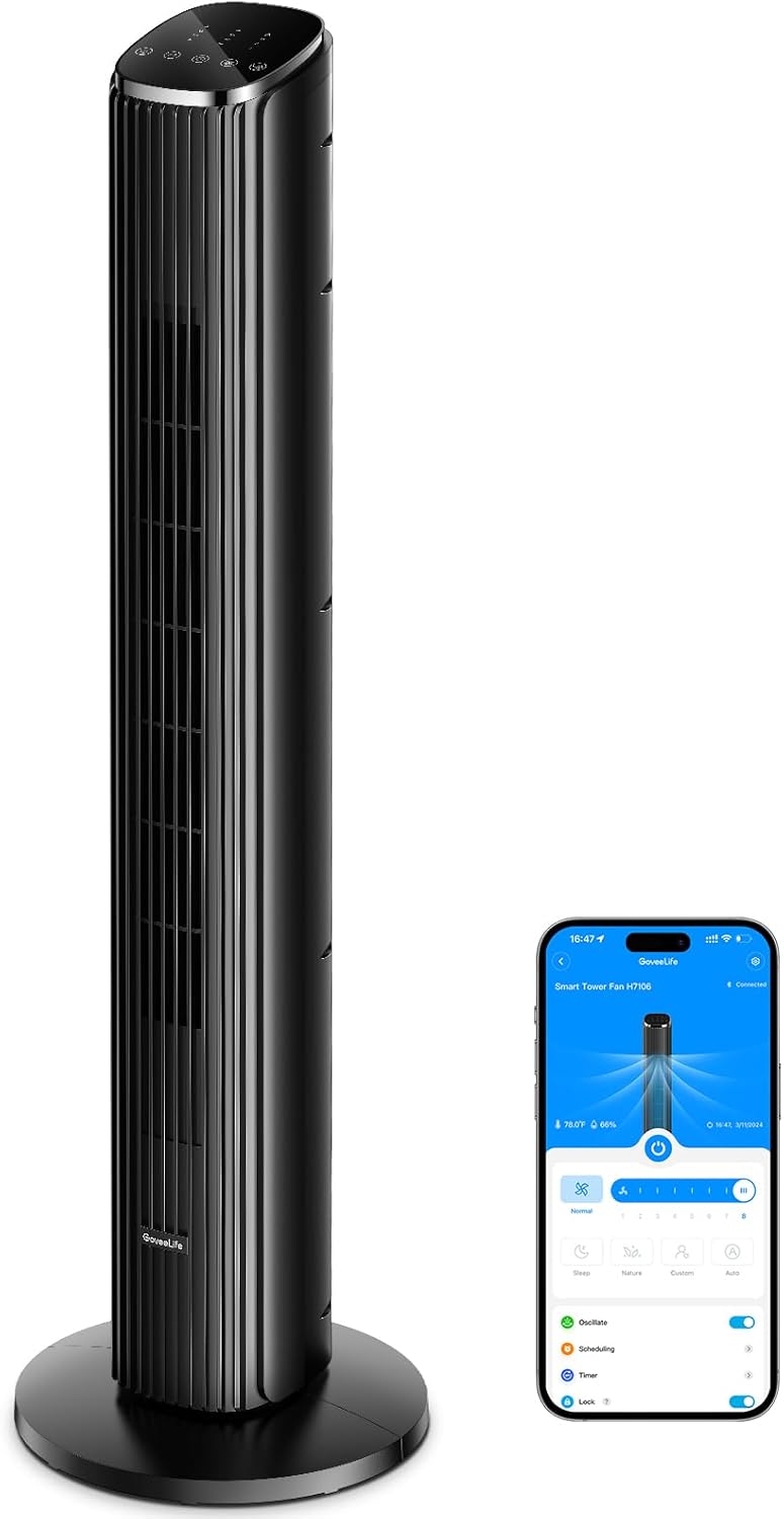 GoveeLife 36-inch Smart Tower Fan with App & Voice Control, Ultra-Quiet Oscillat...