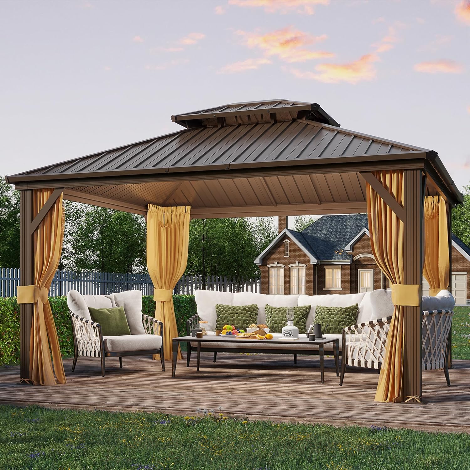 YOLENY 10' x 12' Hardtop Gazebo, Special Metal Gazebo with Aluminum Frame, Innov...