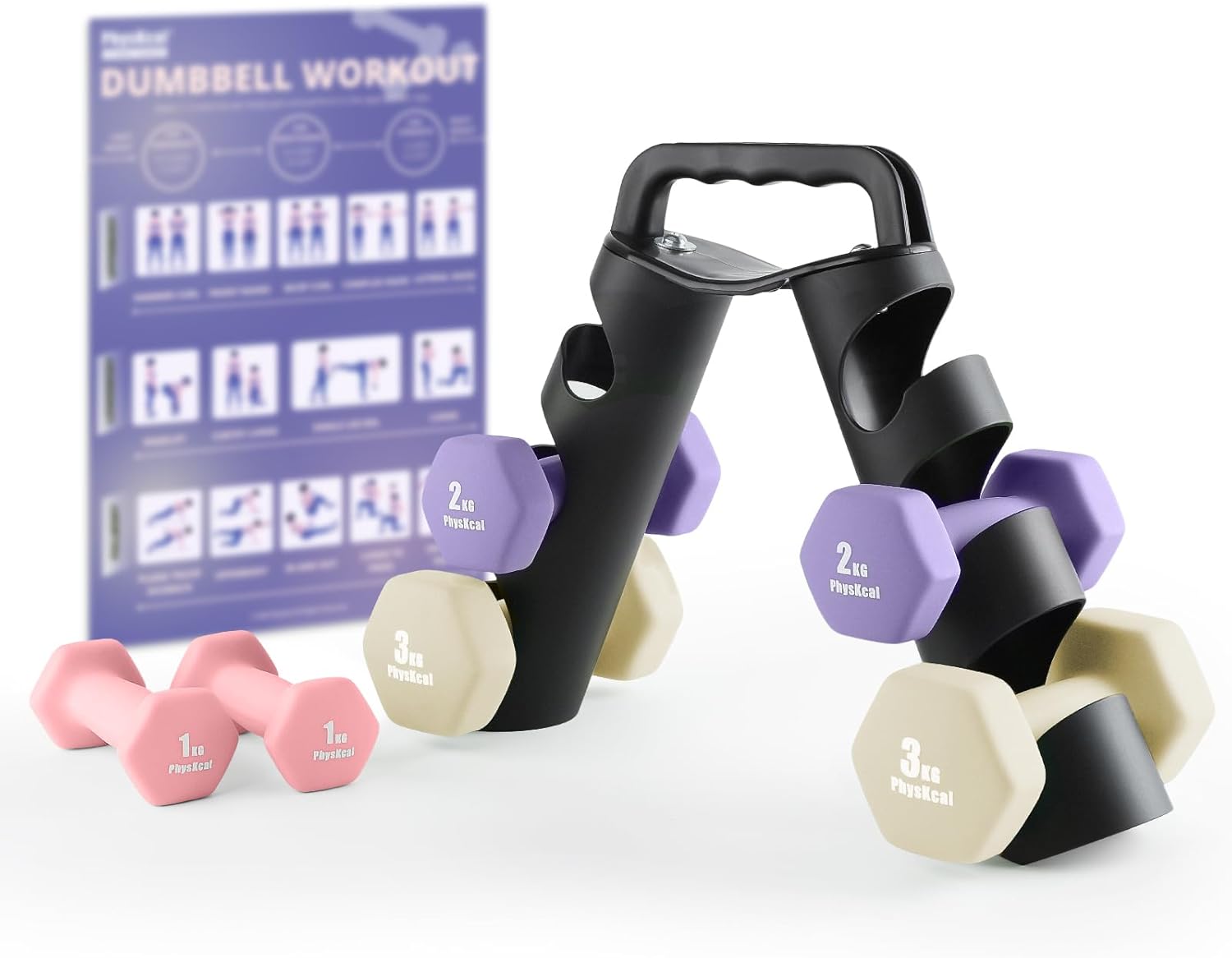 PhysKcal Dumbbells, Innovative Dumbbells Set of 6 for Fitness, Unique Hand Weigh...