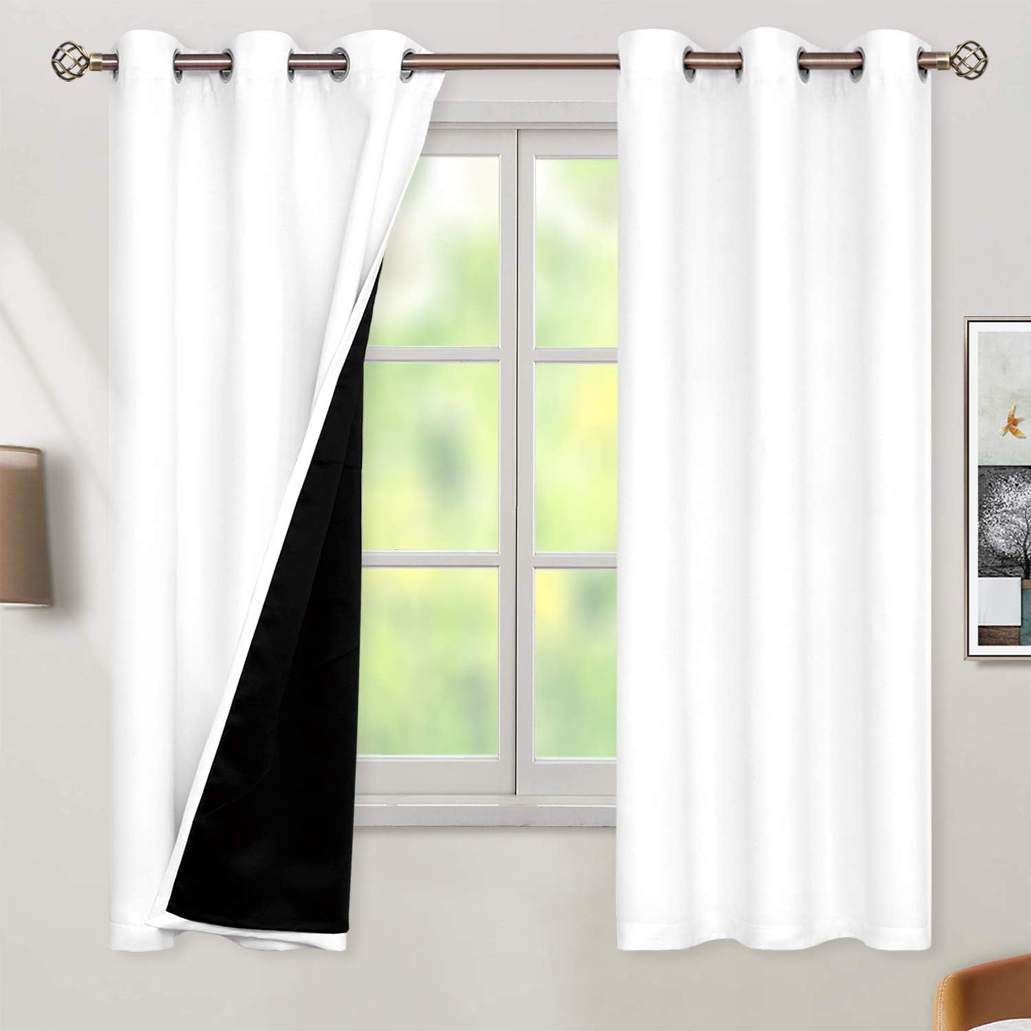 BGment White Blackout Curtains 63 Inch Long - Black Out Curtains for Bedroom The...