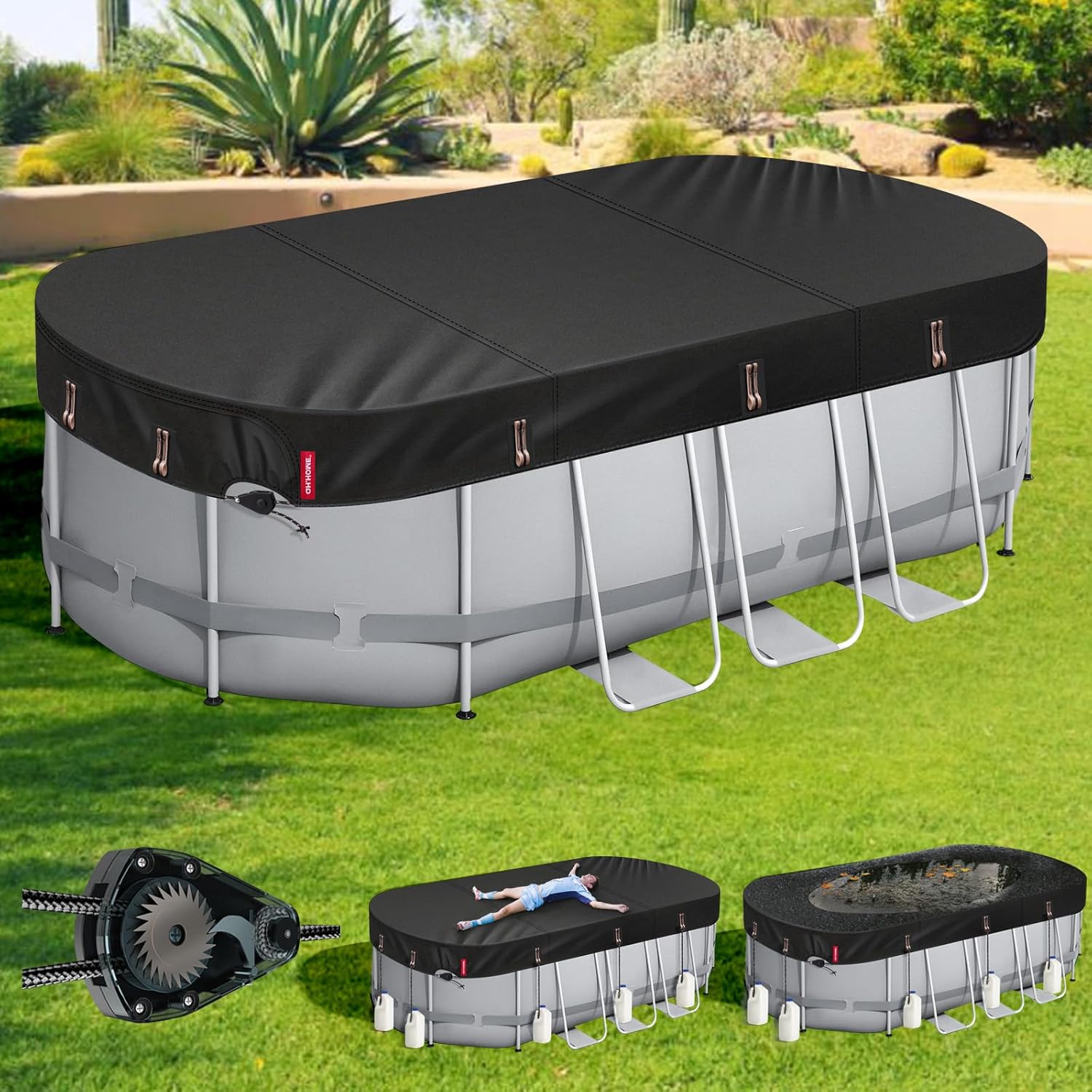 QH.HOME [2025 Upgraded Ultimate Windproof] 10x16 Ft Oval Pool Cover with Fast Ti...
