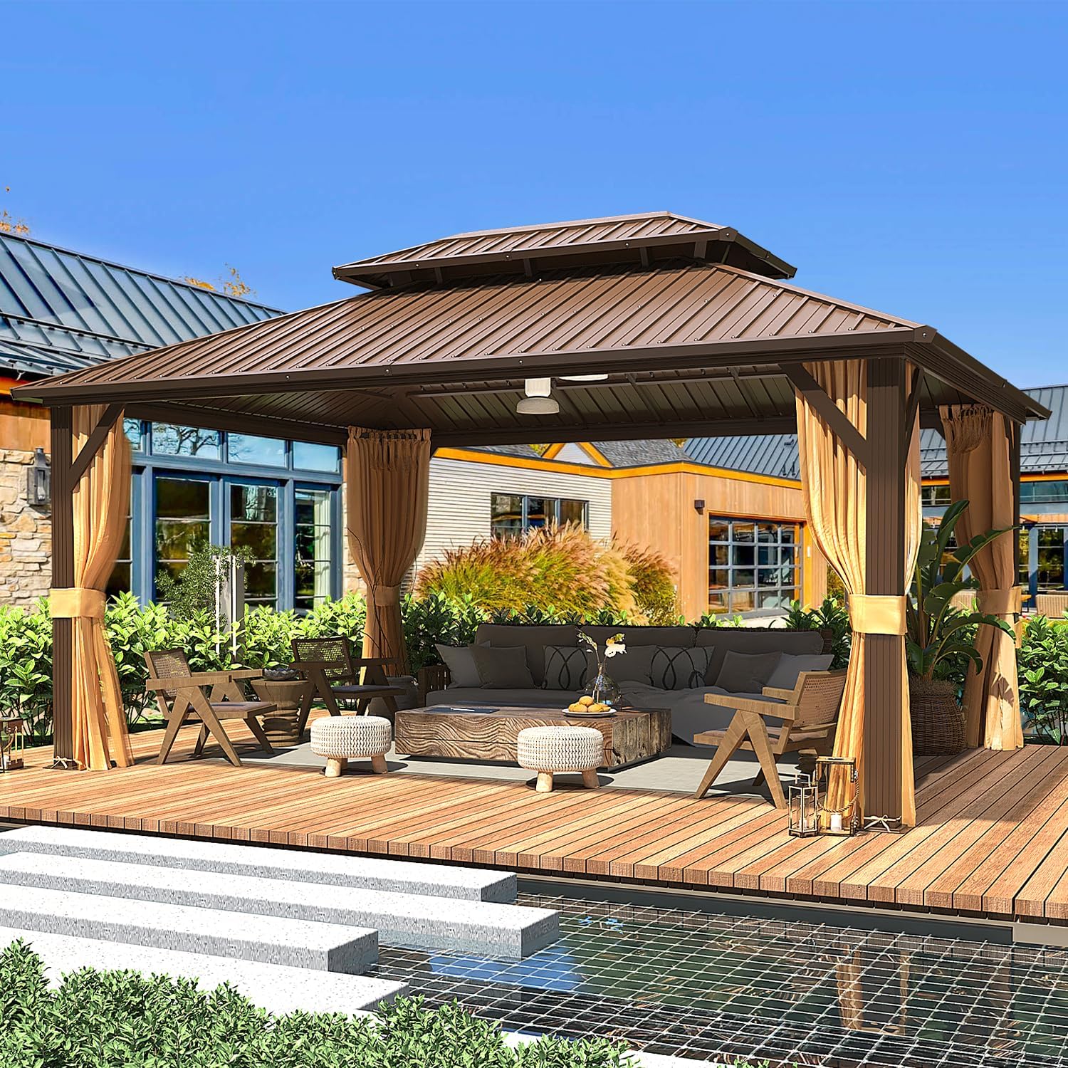 High-Quality YOLENY 12' x 16' Hardtop Gazebo, Premium Gazebo with Galvanized Ste...
