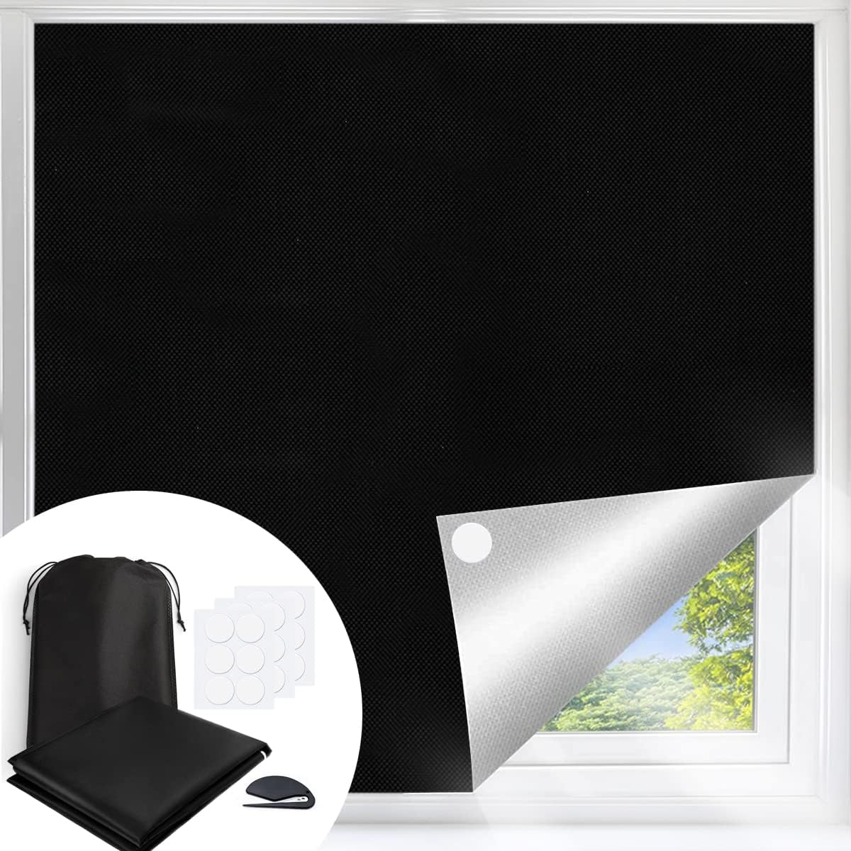 100% Blackout Blind, 145 X 250CM Portable Blackout Blind with 30X Nano Tape,Stic...