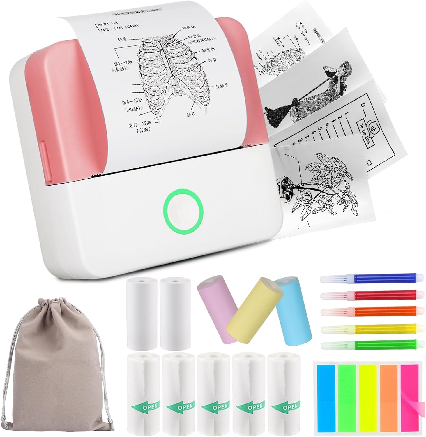 HUIJUTCHEN Mini Printer, Portable Inkless Label Maker Wireless Bluetooth Photo P...